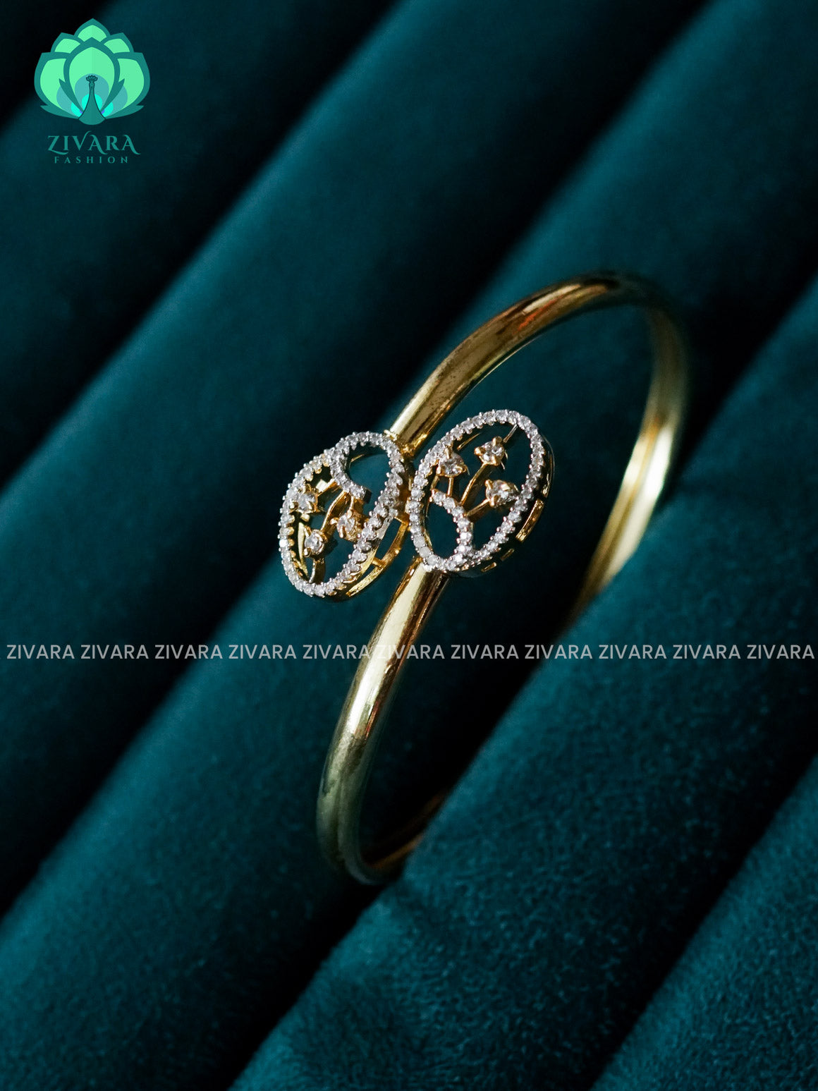 ZYRA - 1 piece white stone motif micro gold polish free size open type KADA - Premium quality daily use KADA - Zivara fashion
