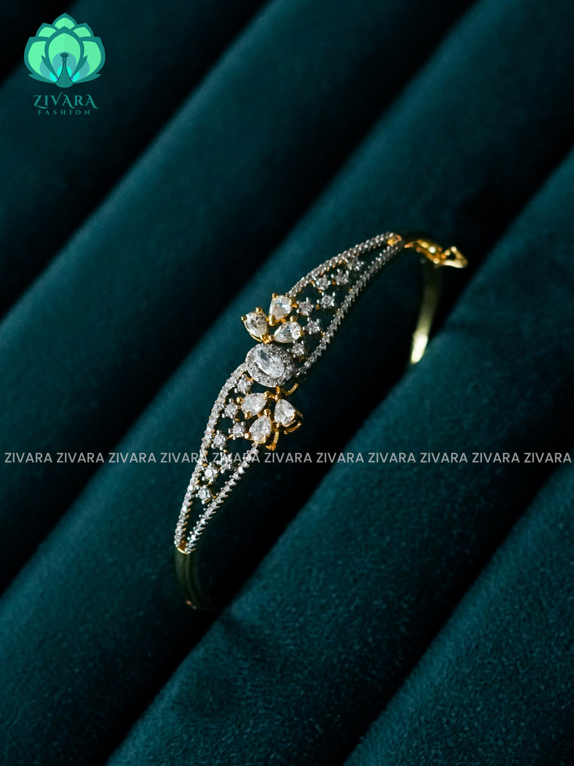 ZYRA - 1 piece white stone motif micro gold polish free size KADA  - Premium quality daily use KADA - Zivara fashion