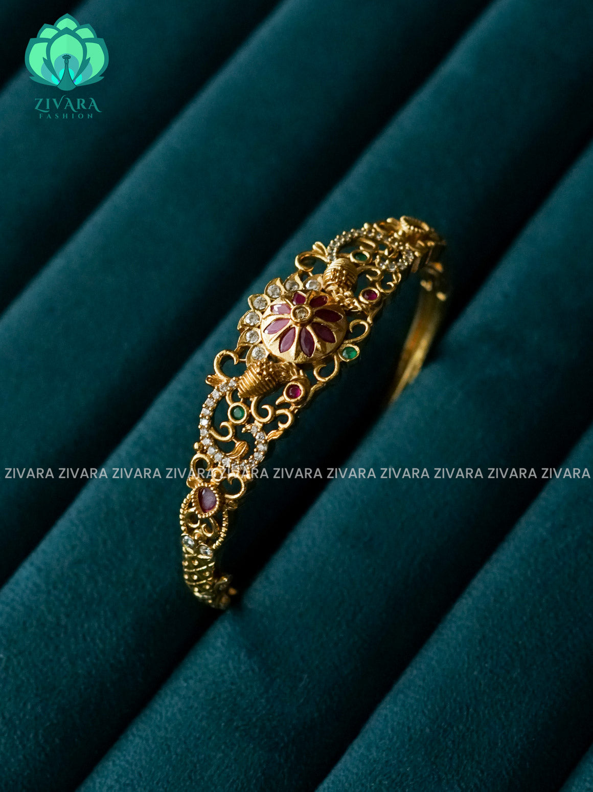 1 piece REAL KEMP FLOWER KADA - Premium gold FINISH free size screw type kada bangle- latest jewellery collection- Zivara Fashion
