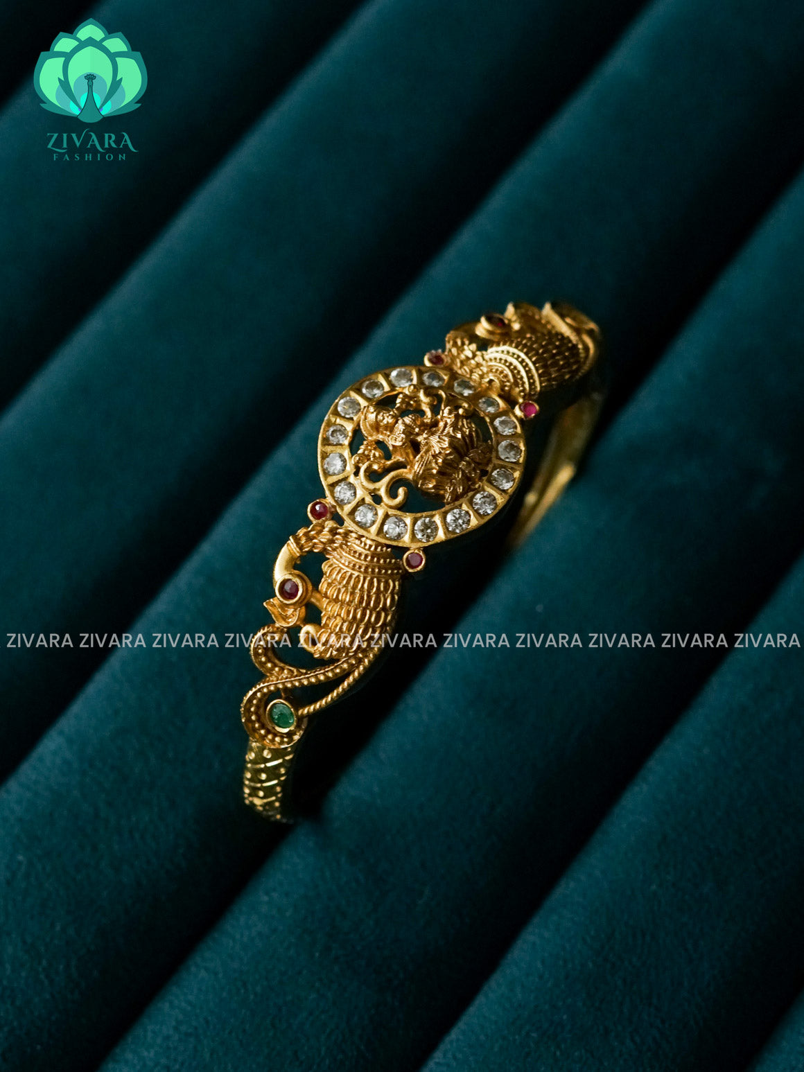1 piece REAL KEMP PEACOCK KADA - Premium gold FINISH free size screw type kada bangle- latest jewellery collection- Zivara Fashion