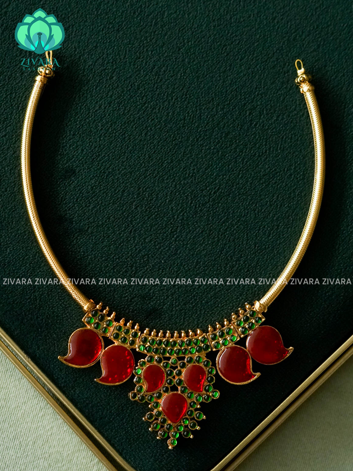 RED AND GREEN - ANANYA SERIES - Traditional  palakkad neckwear -south indian kemp neckwear
