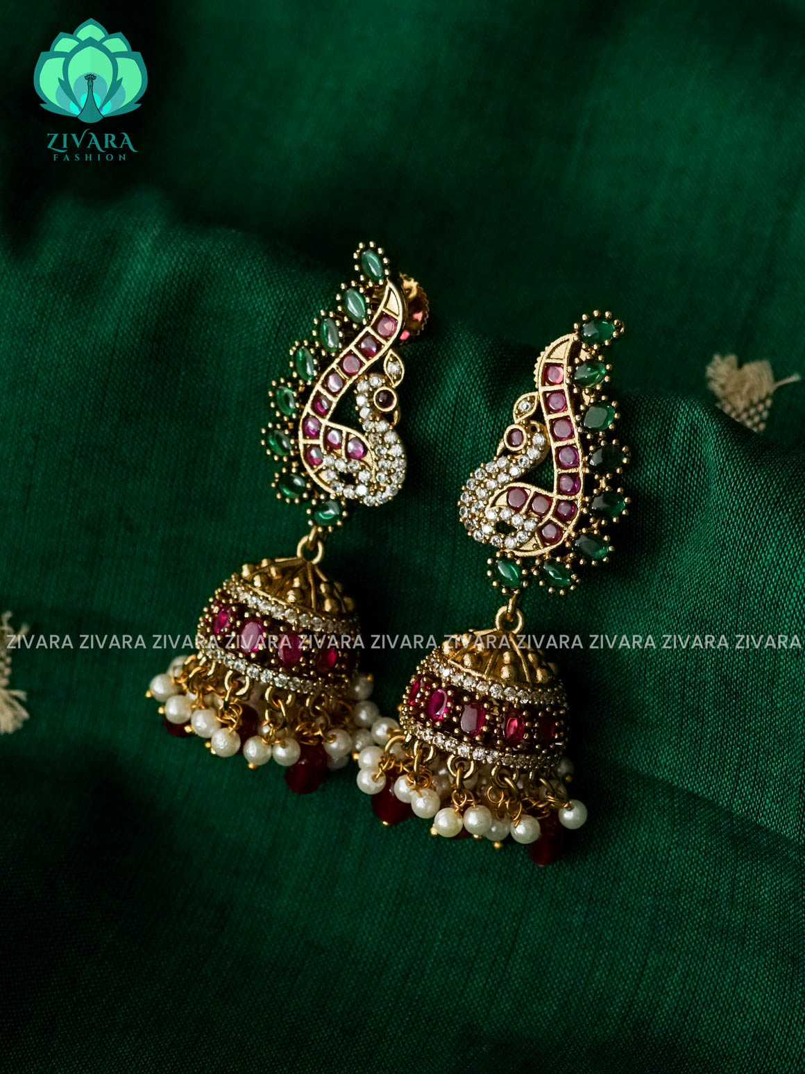 REAL KEMP MEDIUM SIZE Hotselling PEACOCK BRIDAL jhumka - latest trending collection