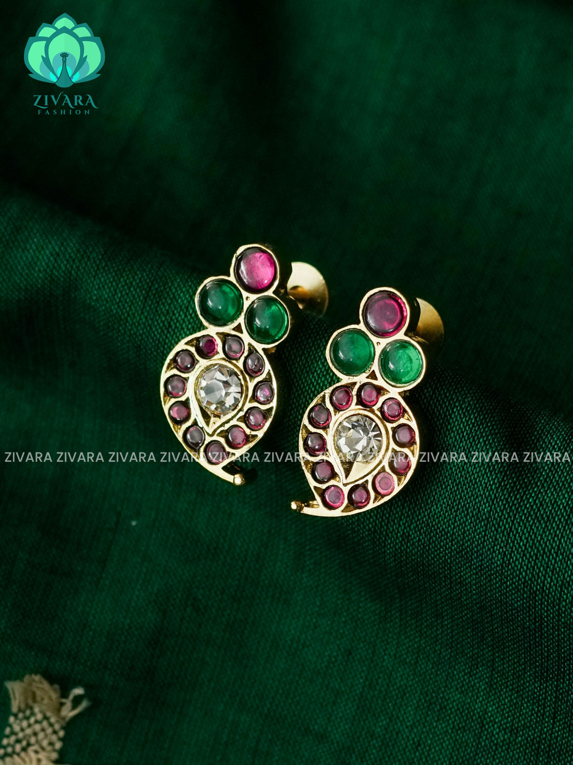 MATHANGI - MANGA STUDS - REAL KEMP BHARATHANATYAM DANCE PREMIUM JEWELLERY