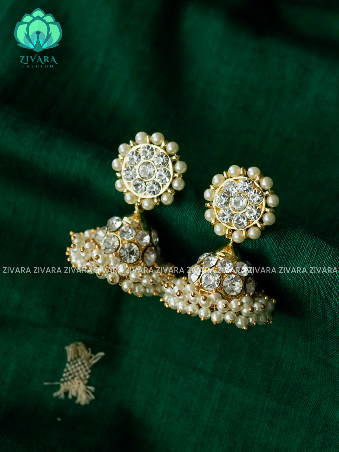 WHITE MATHANGI- JHUMKA- REAL KEMP BHARATHANATYAM DANCE PREMIUM JEWELLERY (PREORDER WITH 3 TO 10 DAYS DISPATCH TIME)