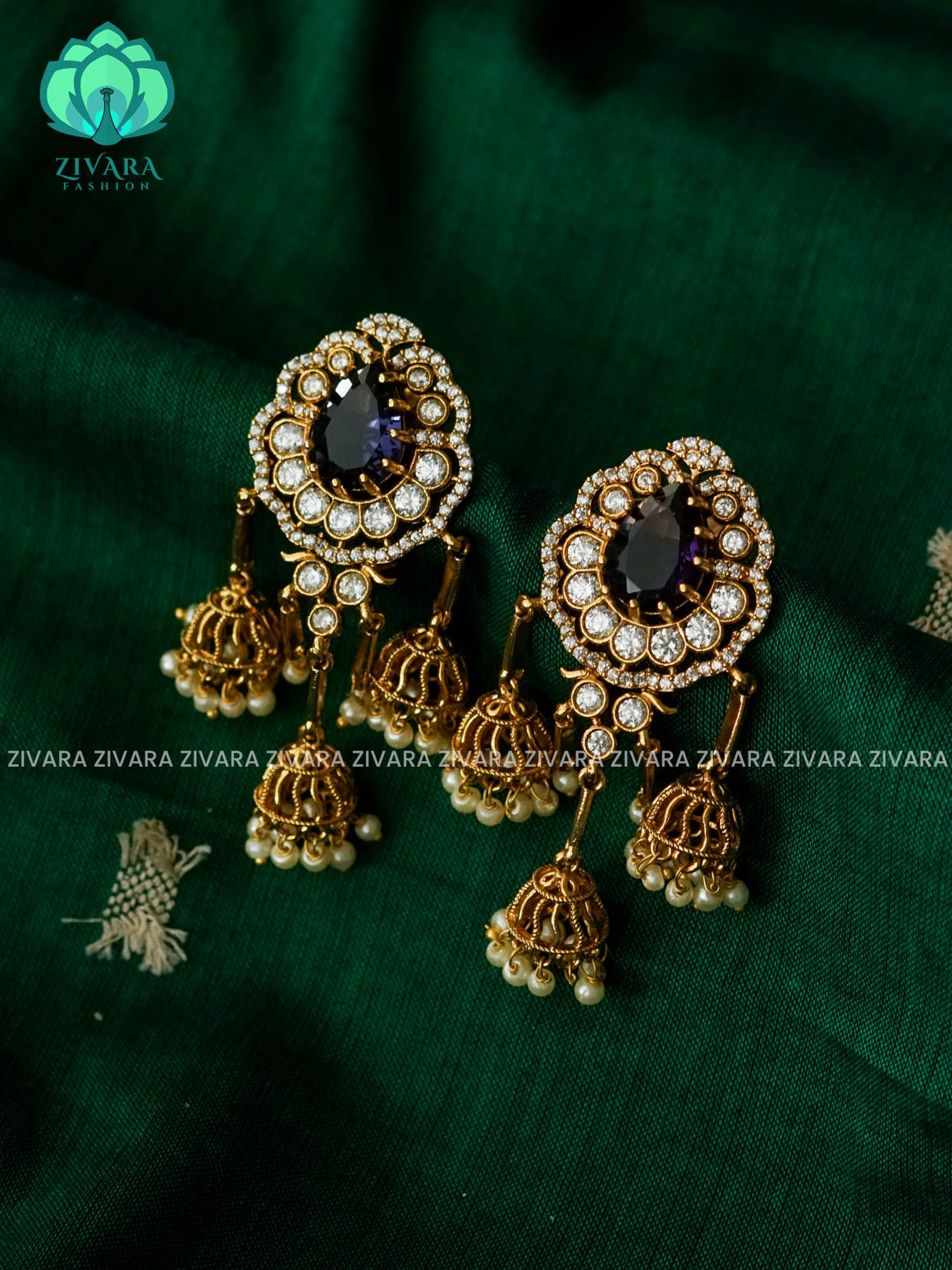 DIYA - PURPLE MINI CHANDELIER JHUMKA -  PREMIUM MATTE polish - latest jewellery collection- zivara fashion