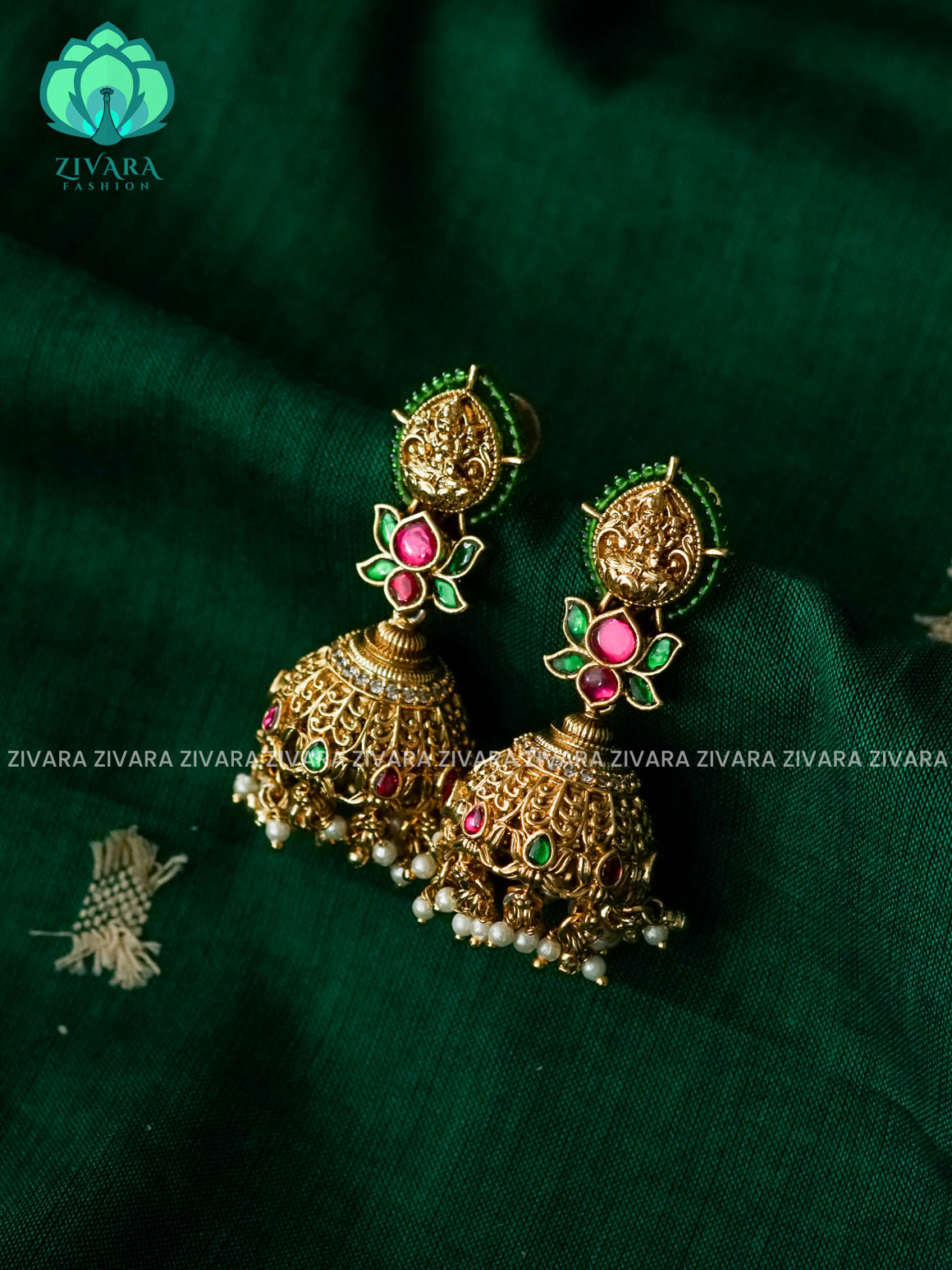 DIYA- EXUBERANT JADAU JHUMKAS - TRADITIONAL PREMIUM MATTE  polish JHUMKA- latest jewellery collection- zivara fashion