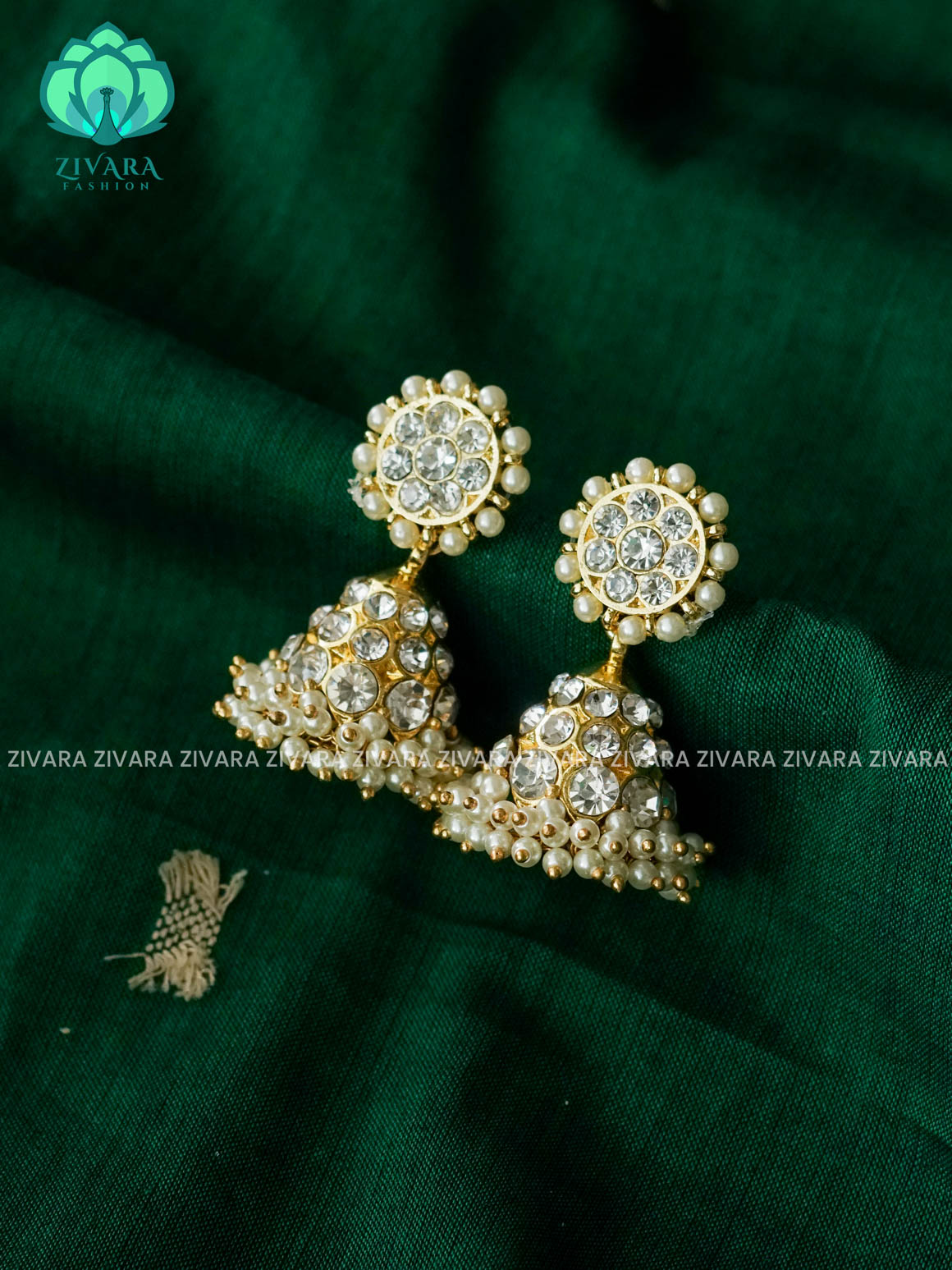 WHITE MATHANGI- JHUMKA- REAL KEMP BHARATHANATYAM DANCE PREMIUM JEWELLERY (PREORDER WITH 3 TO 10 DAYS DISPATCH TIME)