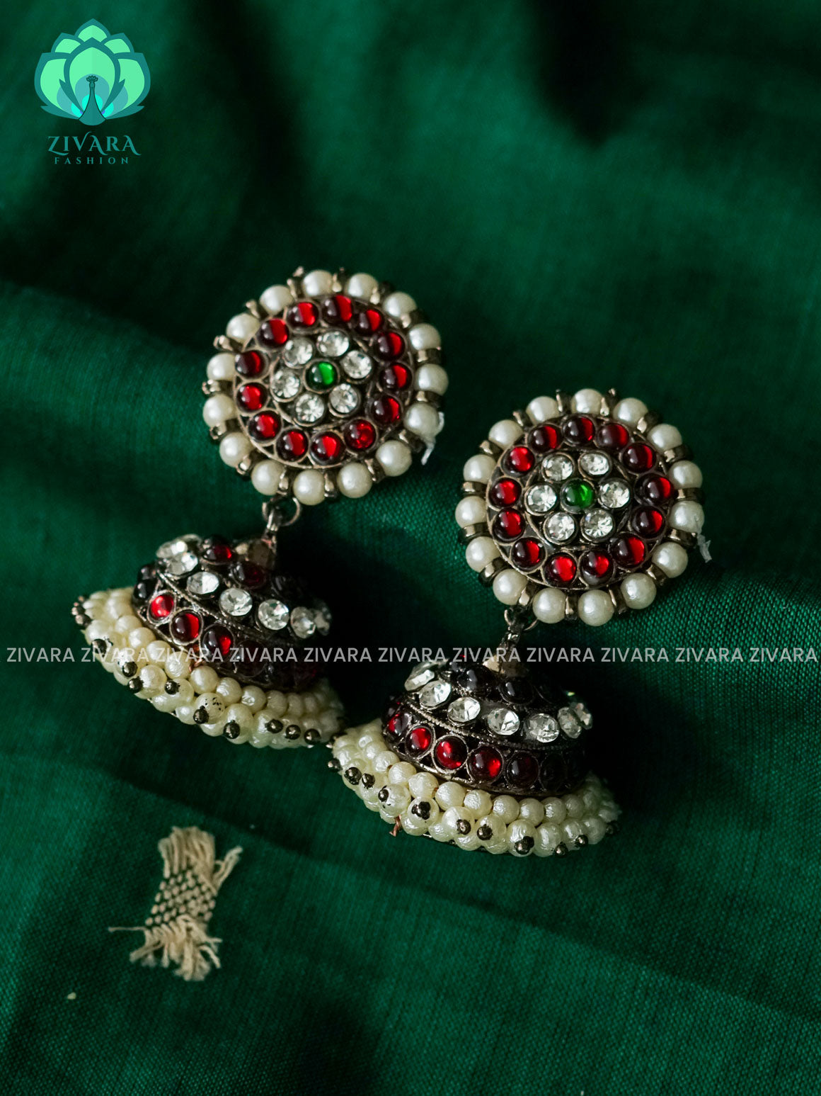 RED AND GREEN  - TRADITIONAL BLACK KEMP JHUMKA - latest kemp dance jewellery collection