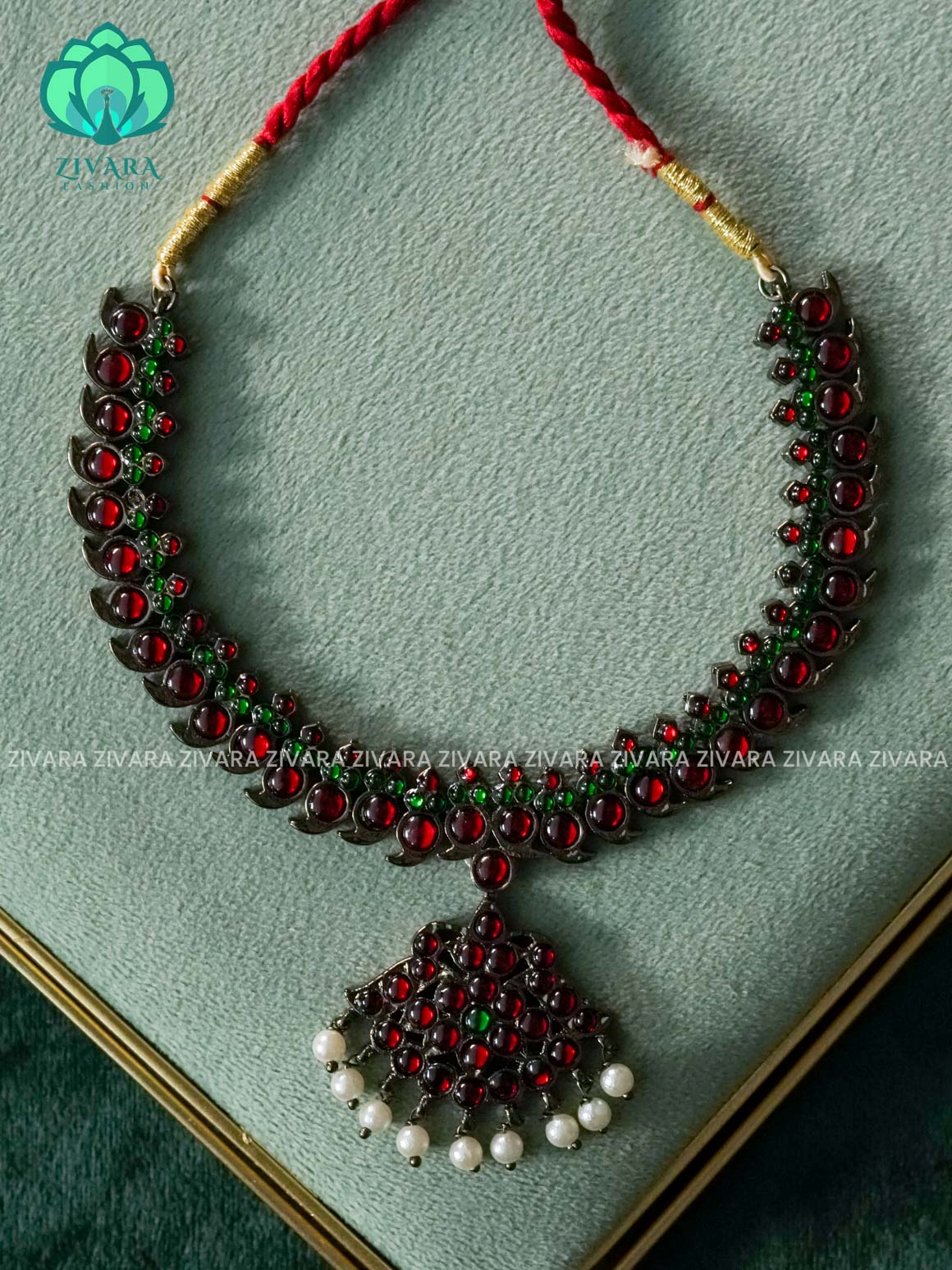 RED AND GREEN - madhuri- BLACK KEMP HANDMADE NECKWEAR  - latest kemp dance jewellery collection