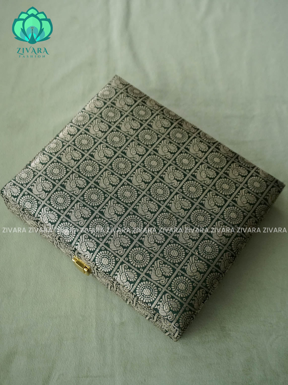GREEN  BROCADE - JHUMKA BOX - JEWELLERY ORGANISER FOR GOLD JEWELLERY - ZIVARA FASHION