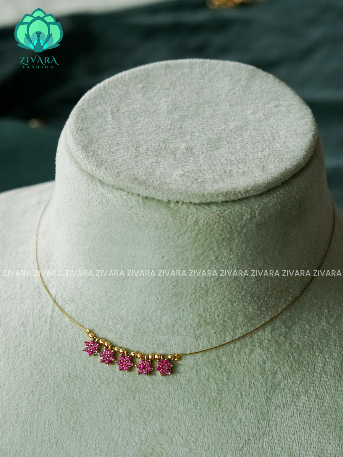 PINK - TAMARA - MATTE FINISH STAR  - INVISIBLE MINIMAL ELEGANT HANDMADE NECKLACE WITH BRILLIANT FINISH MOTIFS- ZIVARA FASHION