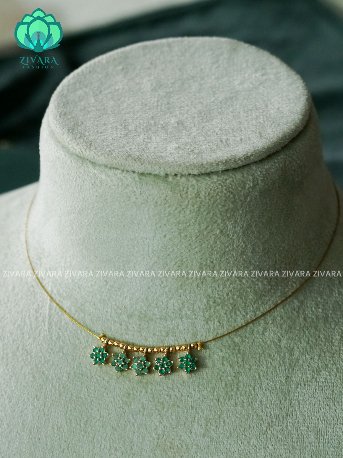 GREEN - TAMARA - MATTE FINISH STAR  - INVISIBLE MINIMAL ELEGANT HANDMADE NECKLACE WITH BRILLIANT FINISH MOTIFS- ZIVARA FASHION
