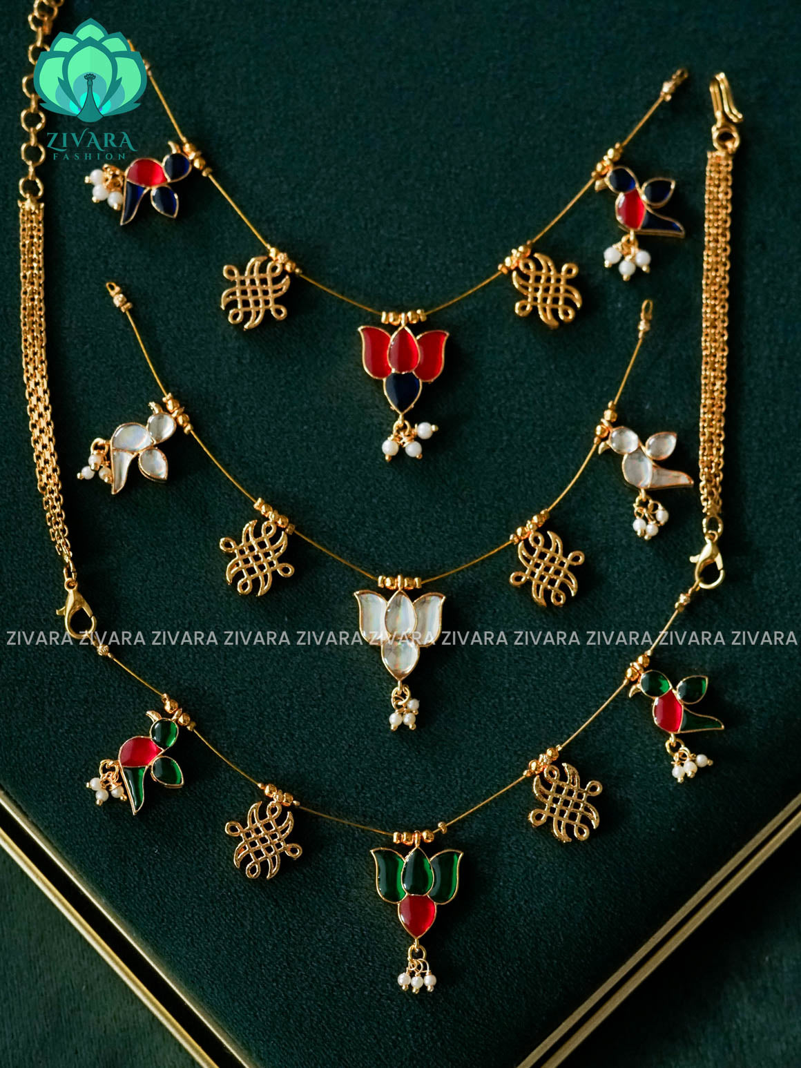 KAMALI -3 IN 1 INTERCHANGABLE  -TAMARA INVISIBLE MINIMAL ELEGANT HANDMADE NECKLACE WITH BRILLIANT FINISH MOTIFS- ZIVARA FASHION