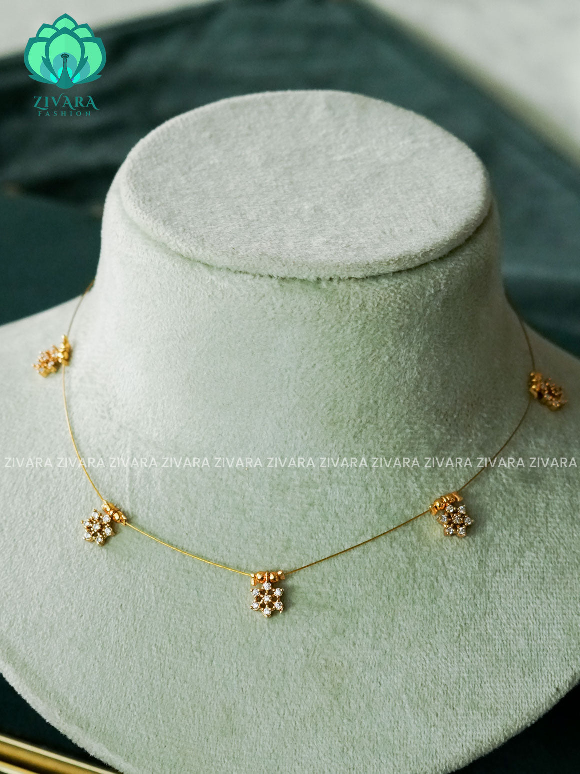 KAMALI - WHITE SNOW FLAKE - TAMARA  INVISIBLE MINIMAL ELEGANT HANDMADE NECKLACE WITH BRILLIANT FINISH MOTIFS- ZIVARA FASHION