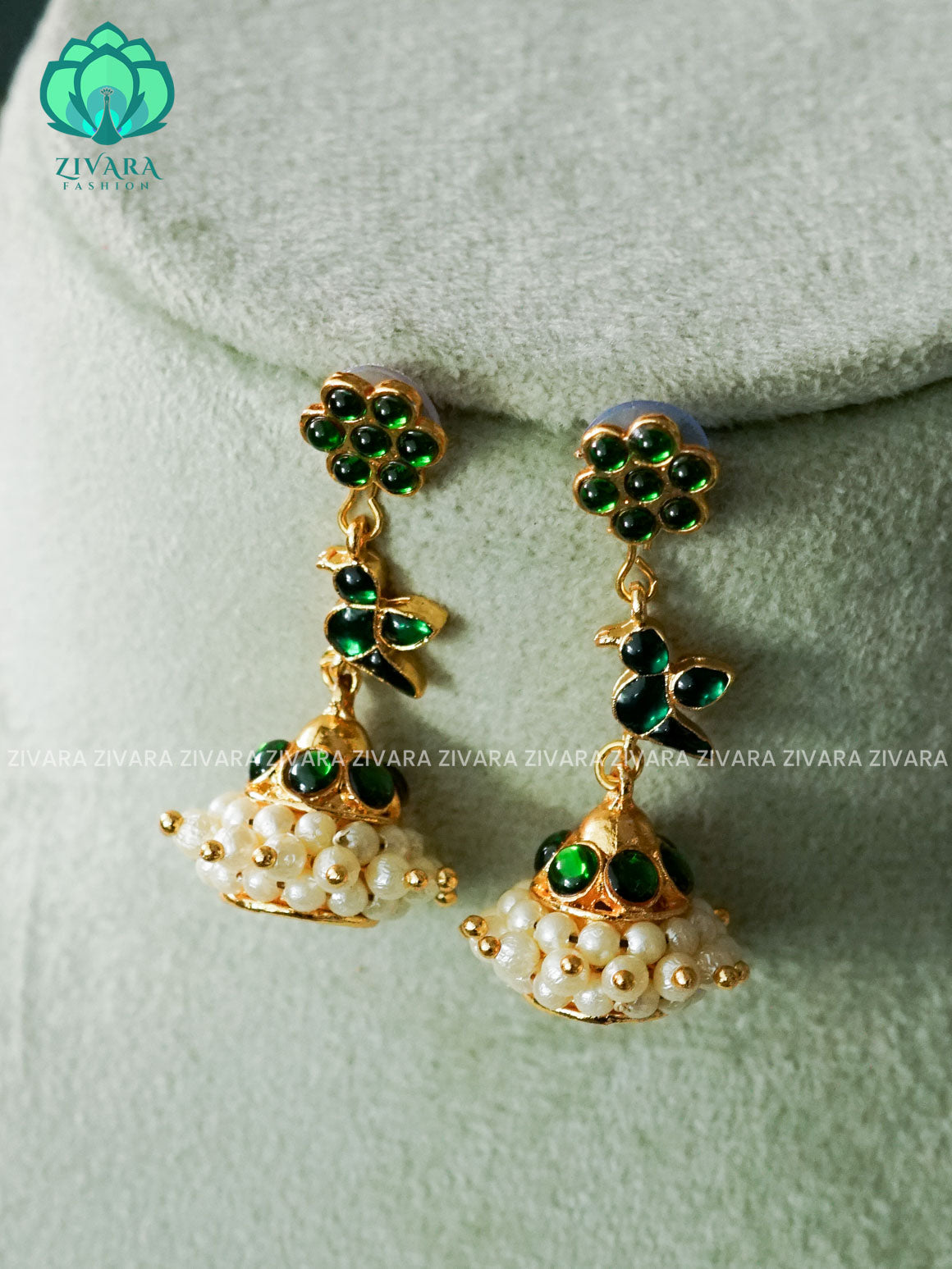 GREEN-PARROT  KEMP JHUMKA  KIDS FRIENDLY  SIZE STONE JHUMKA - latest kemp dance jewellery collection