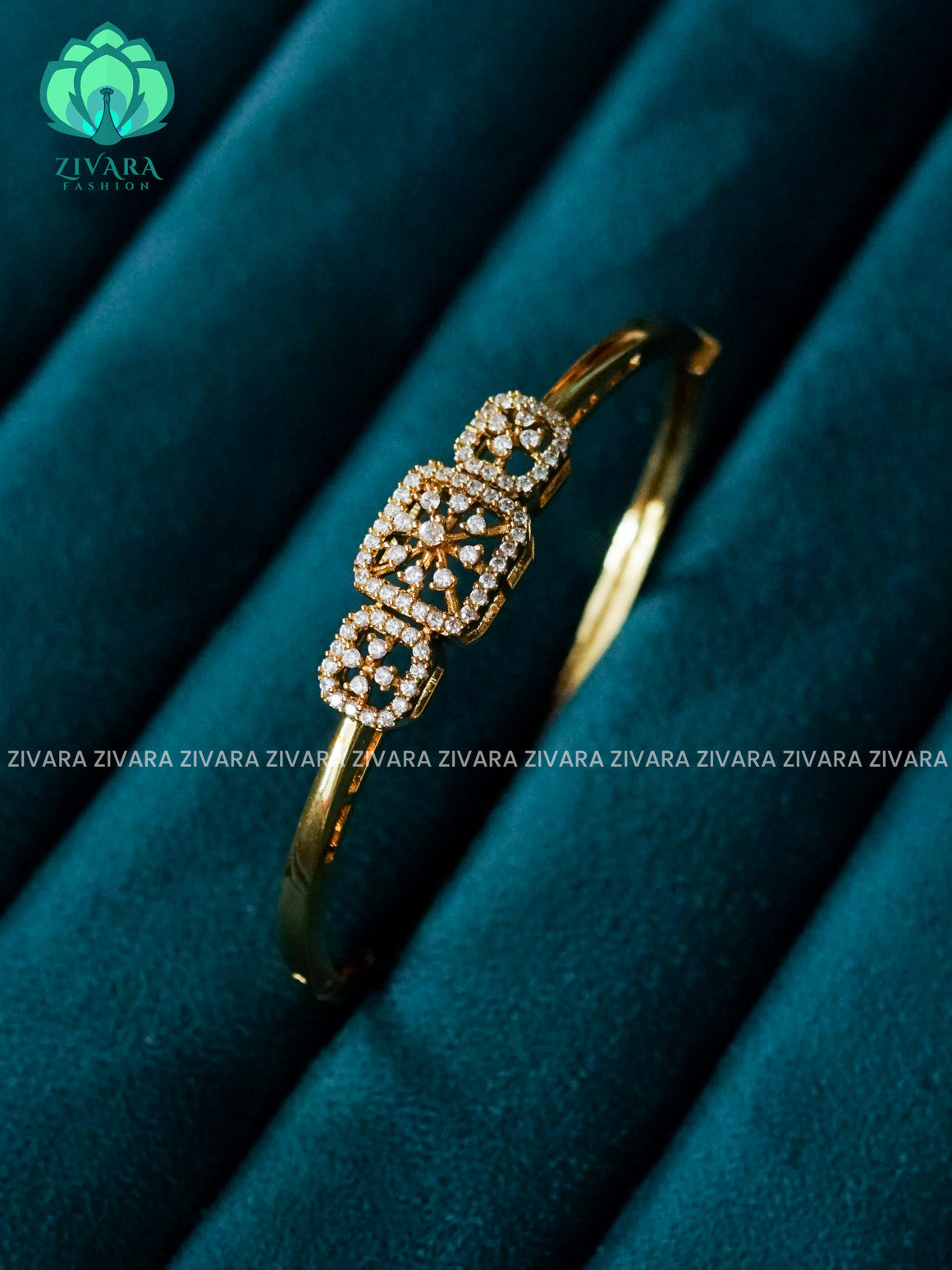 ZYRA - 1 piece white stone motif micro gold polish free size KADA  - Premium quality daily use KADA - Zivara fashion