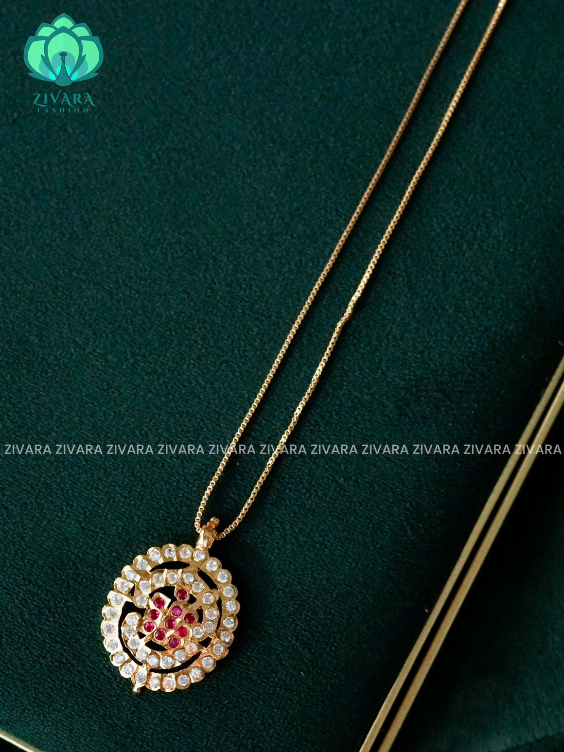 AMBIGAI- OM VEL  MOTIF MICROGOLD POLISH ATTIGAI WITHOUT EARRING - Zivara Fashion- latest jewellery desigN