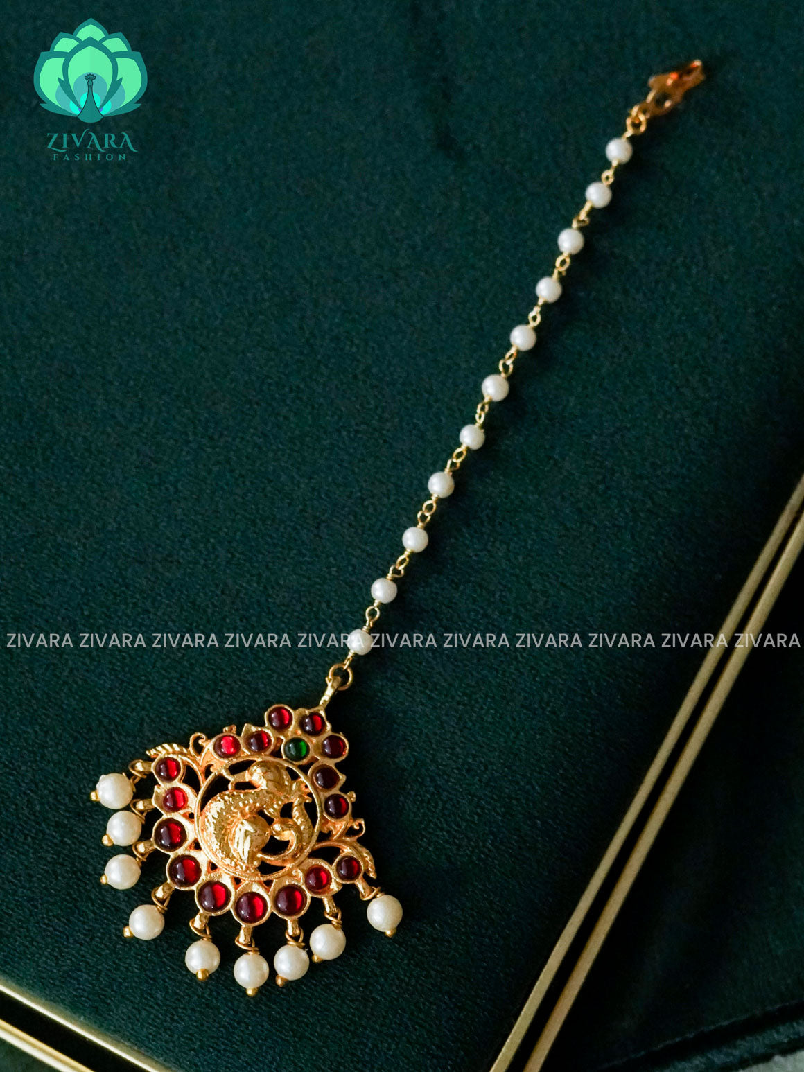 RED AND GREEN- VAMIKA - TRADITIONAL KEMP CHUTTI/TIKKA - latest kemp dance jewellery collection