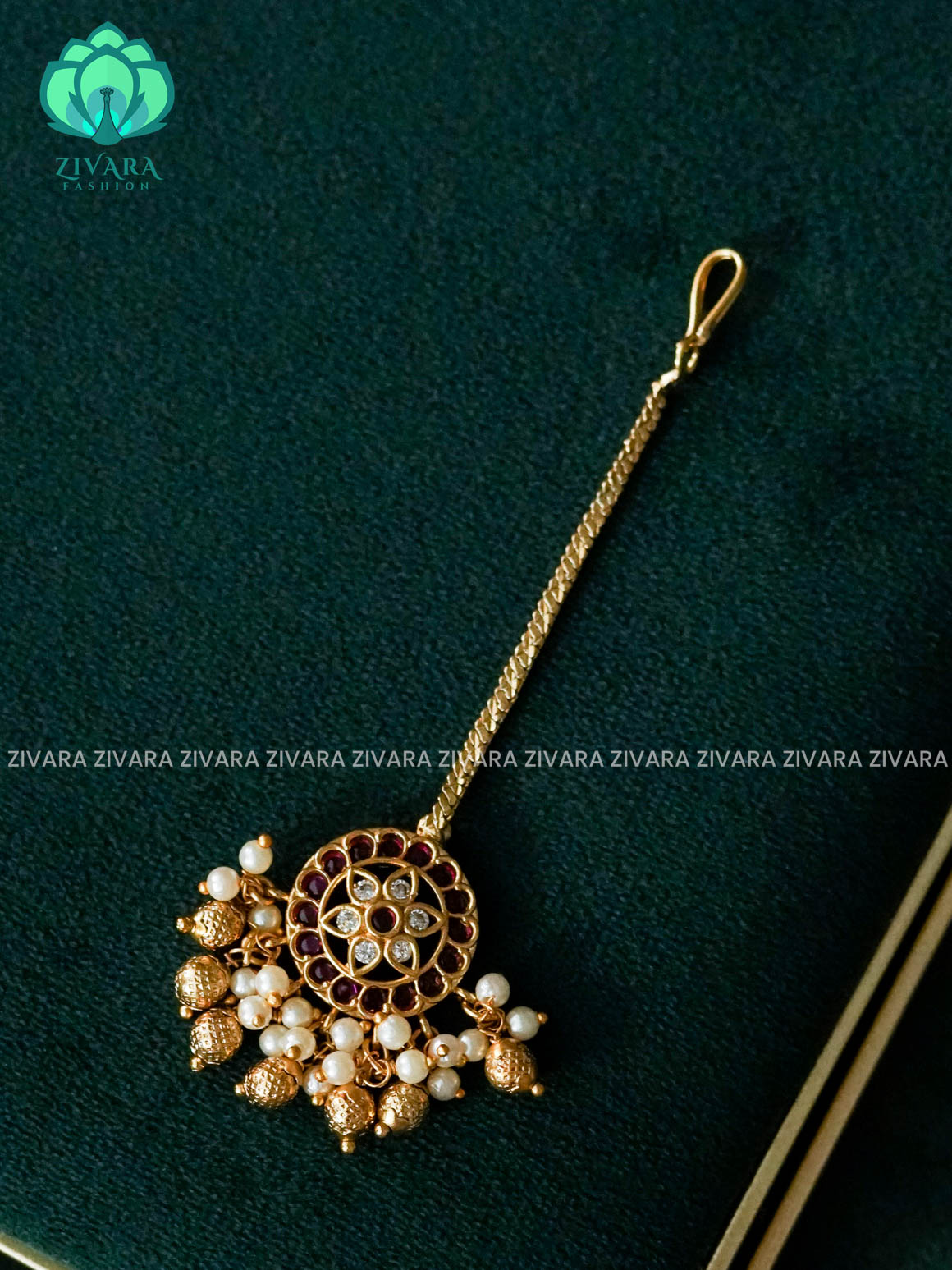 VINTAGE RUBY MOTIF TIKKA -  bridal head accessory- latest bridal collection - Zivara fashion