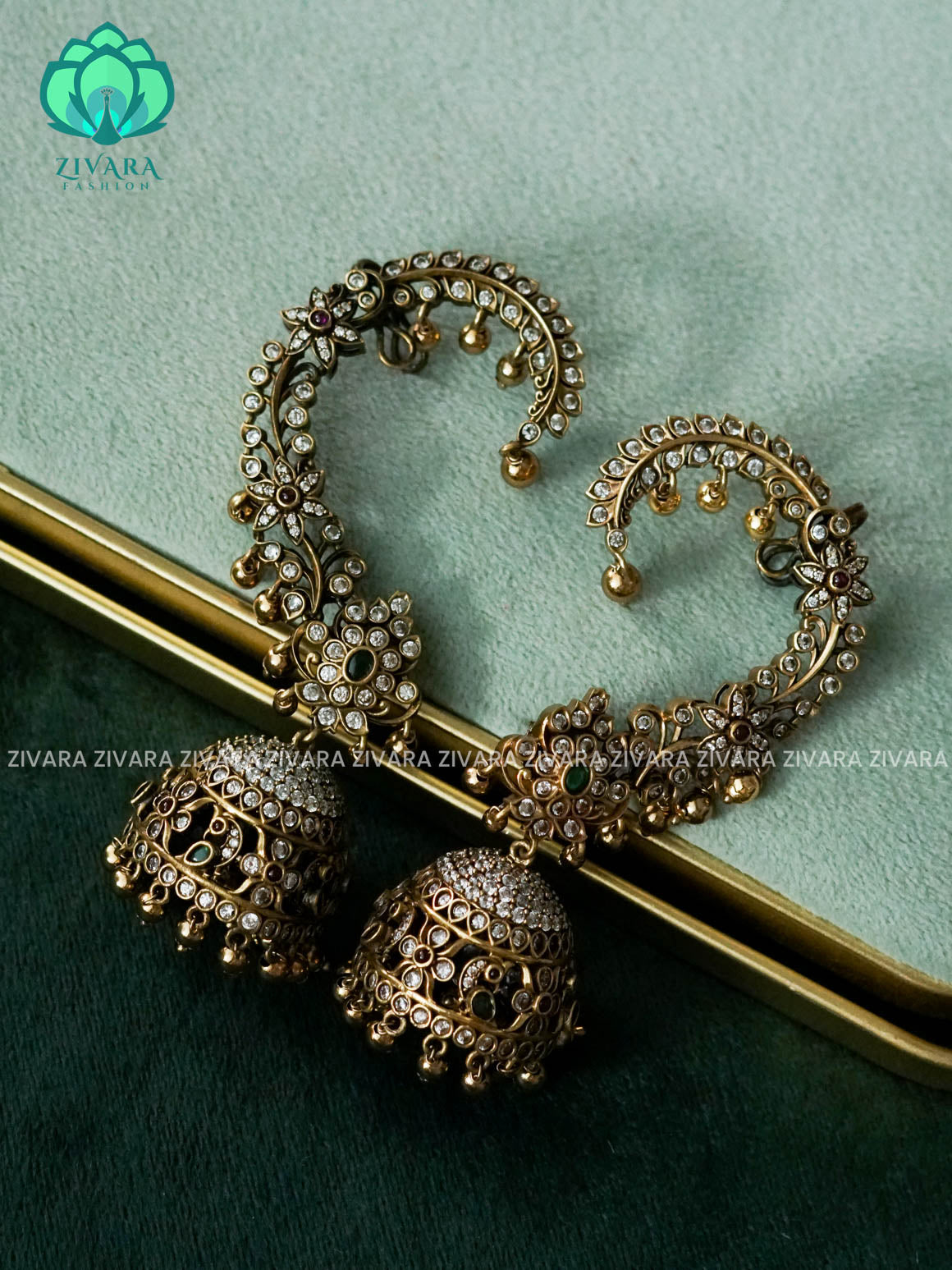 ANTIQUE MATTE FINISH  EARCUFF JHUMKA - latest jewellery collection- zivara fashion