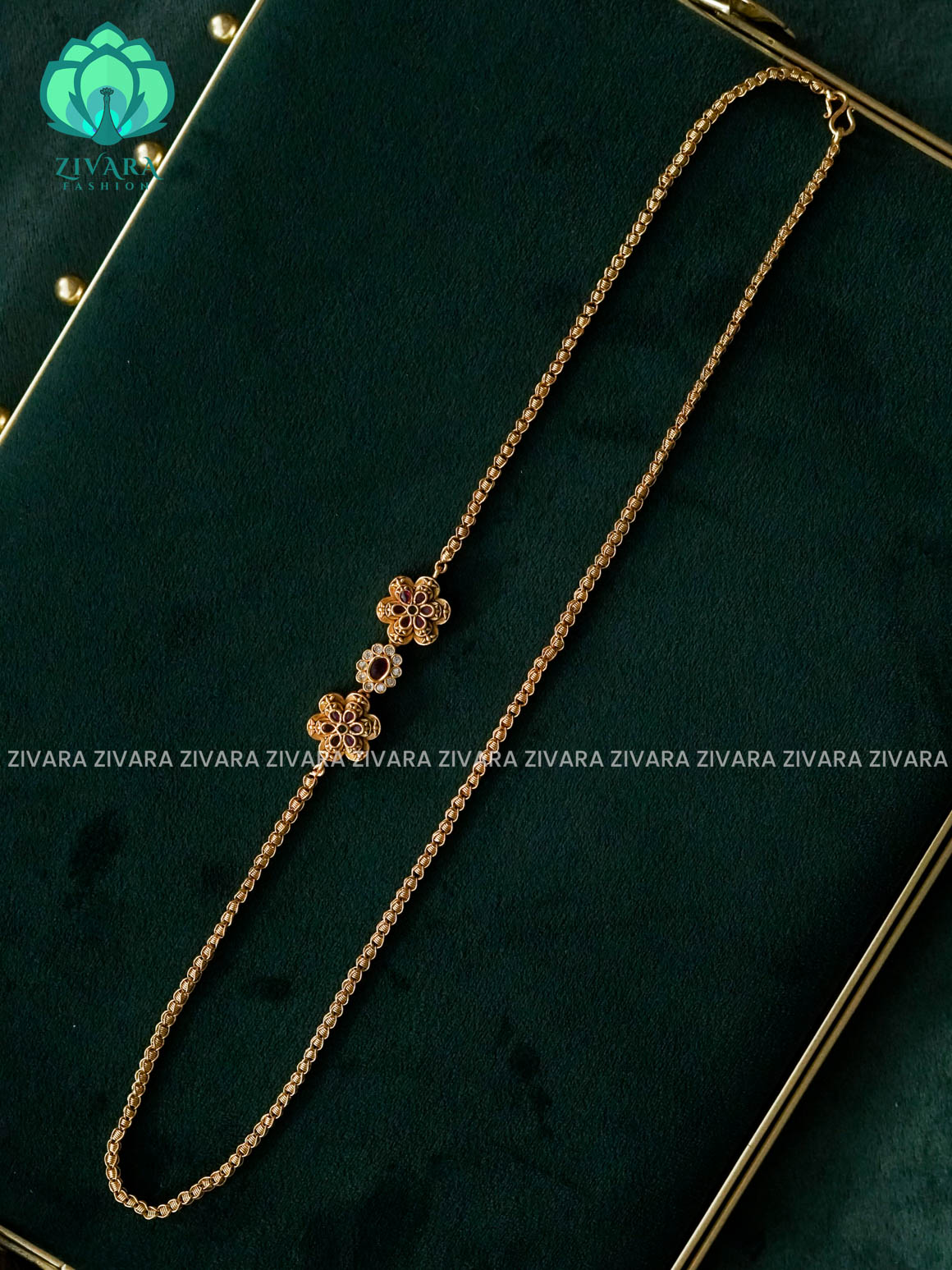 FLOWER MOTIF 24" mogapu chain with premium gold polish  -Traditional south indian premium neckwear- Zivara Fashion- latest jewellery design