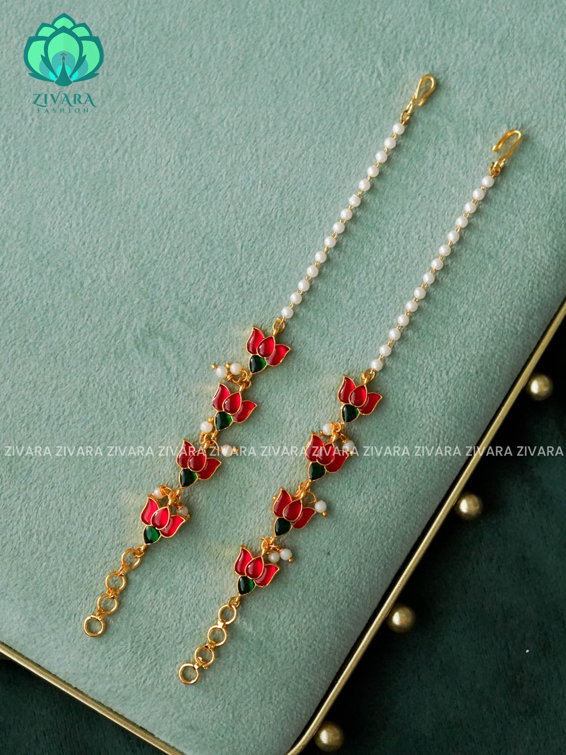 KAMALI - PINK GREEN LOTUS STRAIGHT MAATAL - Zivara Fashion - latest jewellery design