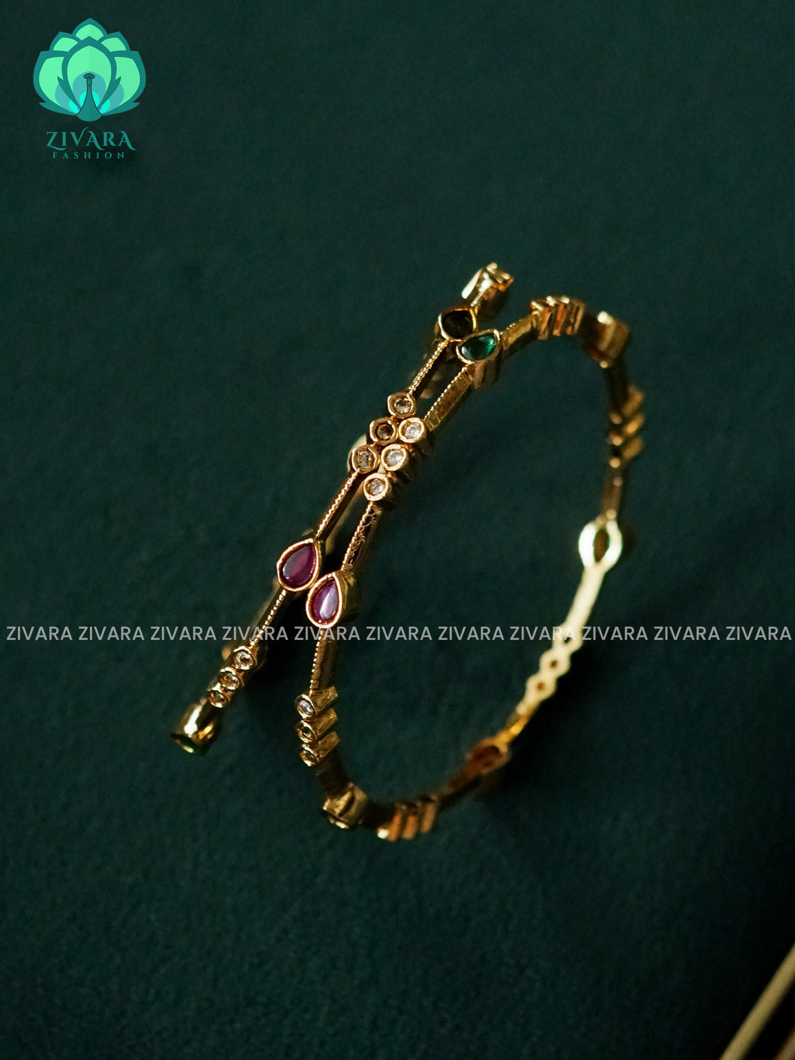 2 PIECE REAL KEMP STONE BANGLE -  latest bangles design-zivara fashion