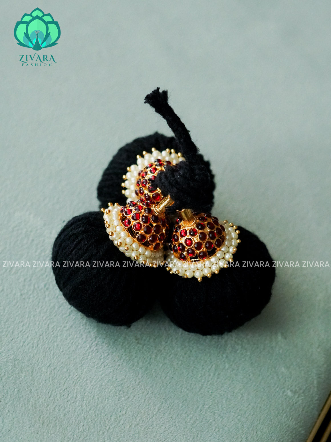 KEMP RED STONE KUNJALAM  TRADITIONAL  HAIR ACCESSORIES- ZIVARA FASHION