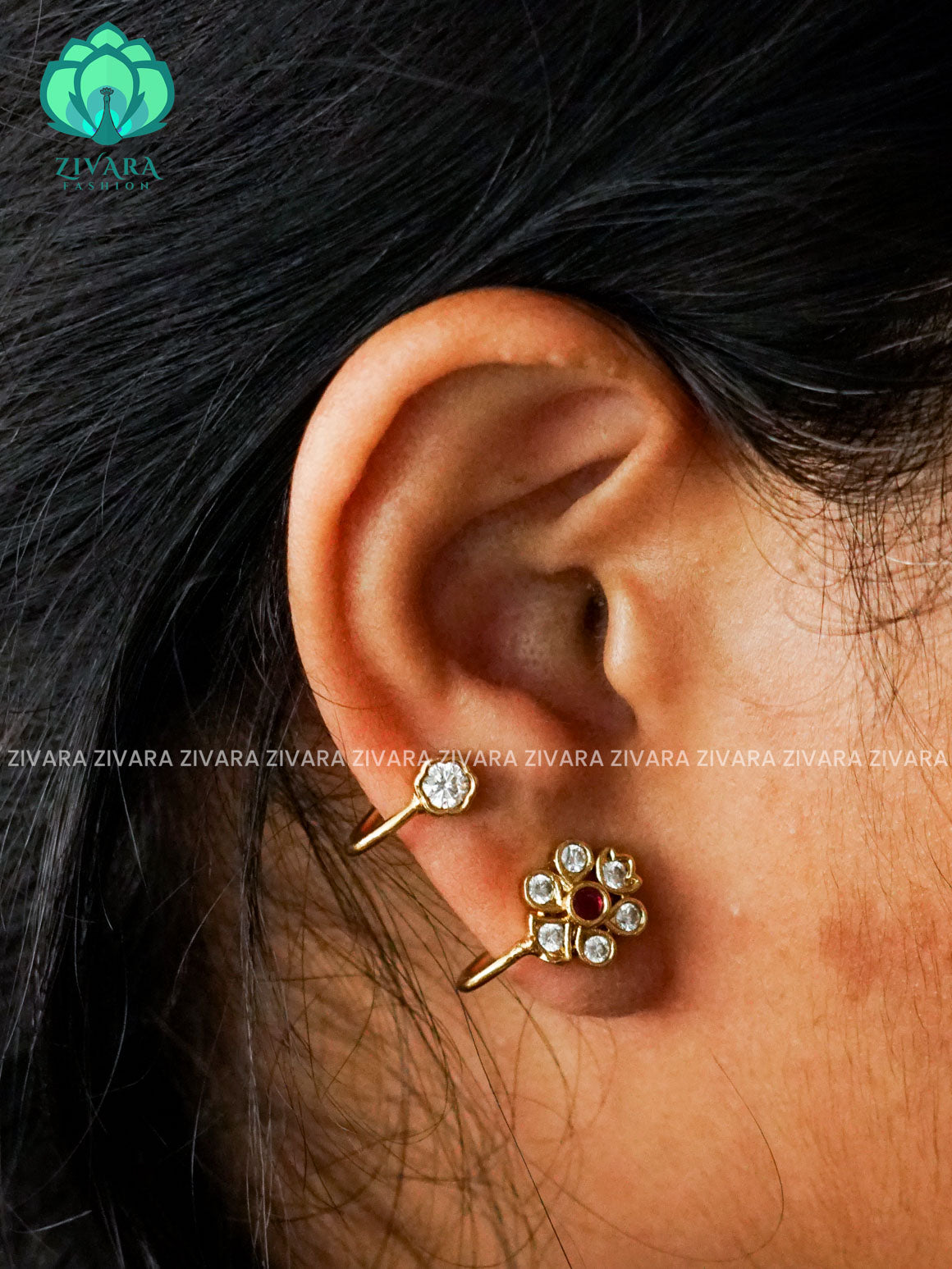 RUBY STONE FLOWER EARCUFF-STYLE -  latest jewellery collection- zivara fashion