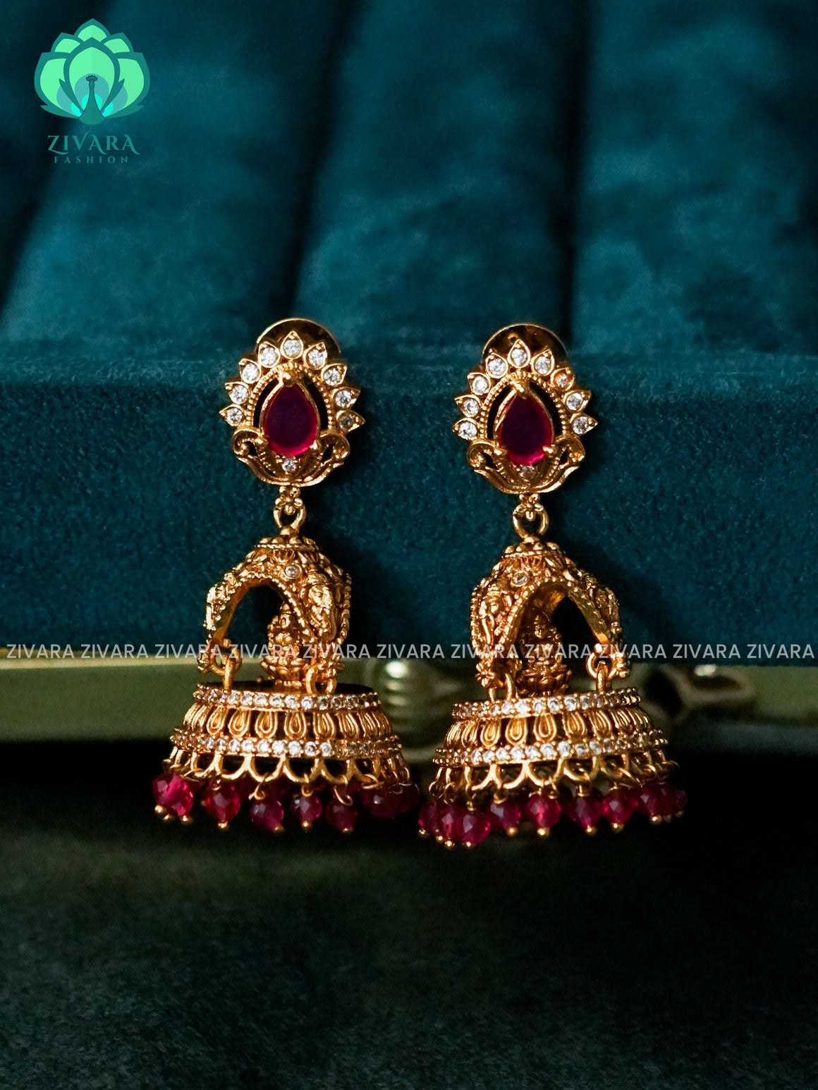 RUBY WHITE REAL KEMP STONE  BRIDAL JHUMKA - latest trending collection - ZIVARA FASHION