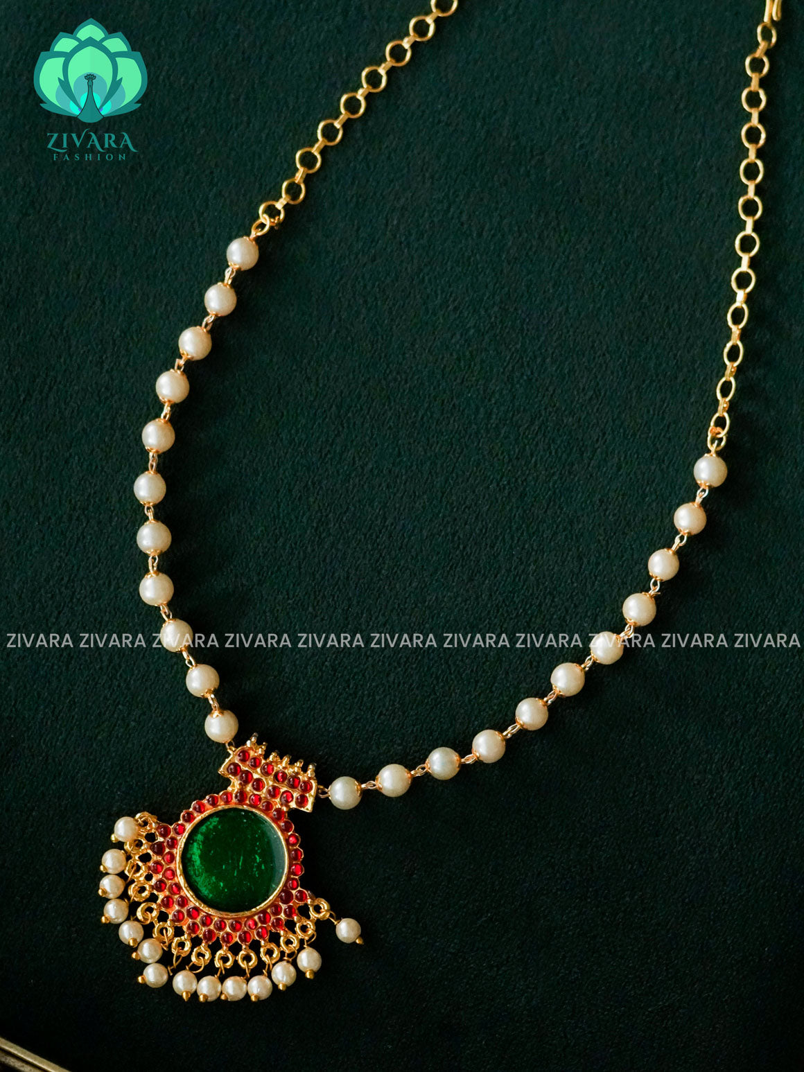 ANANYA SERIES - GREEN ENAMEL PALAKKAD PEARL CHAIN - HANDMADE neckwear -  latest kemp dance jewellery collection