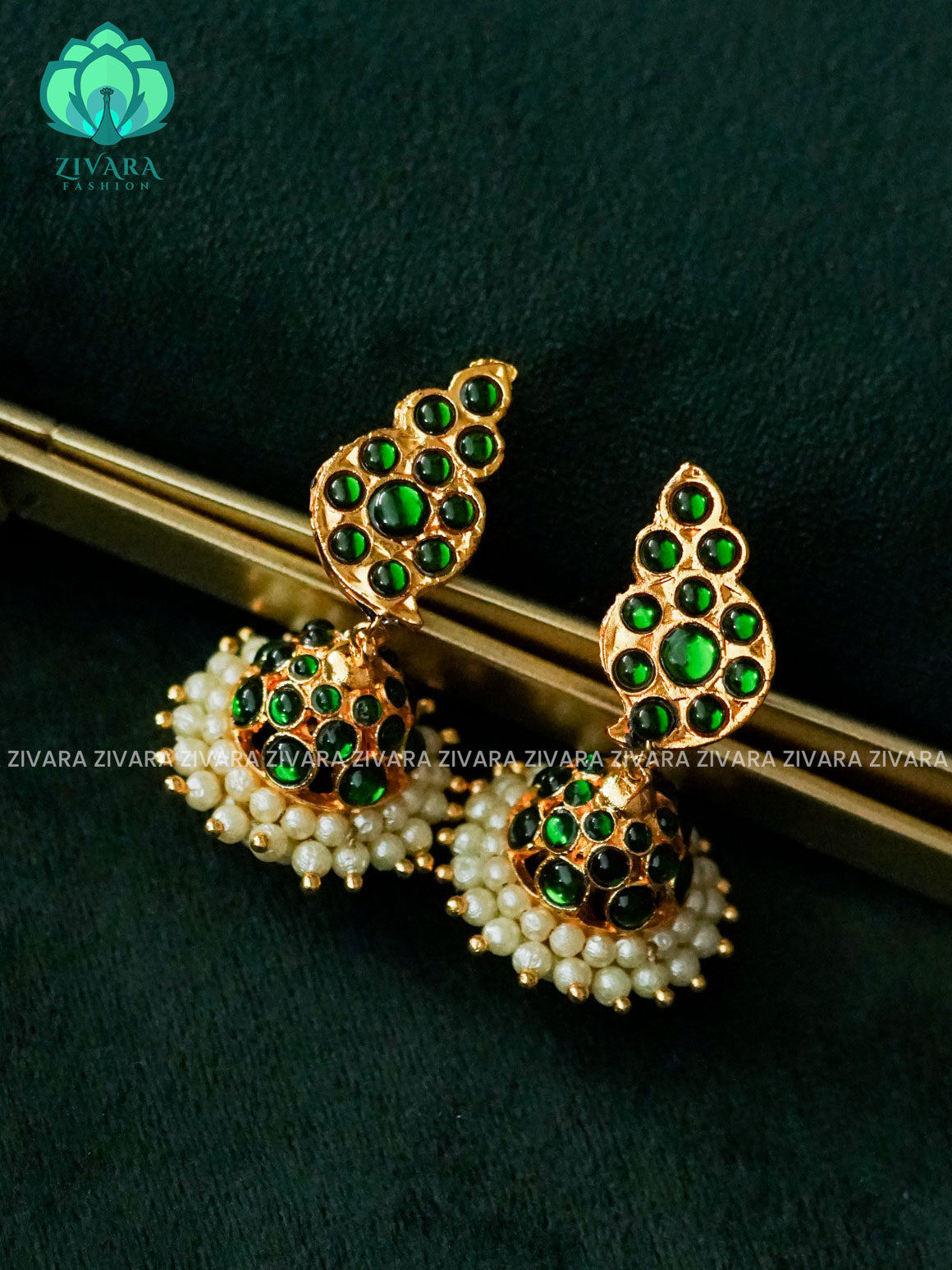 GREEN MANGA - TRADITIONAL KEMP STONE JHUMKA - latest kemp dance jewellery collection