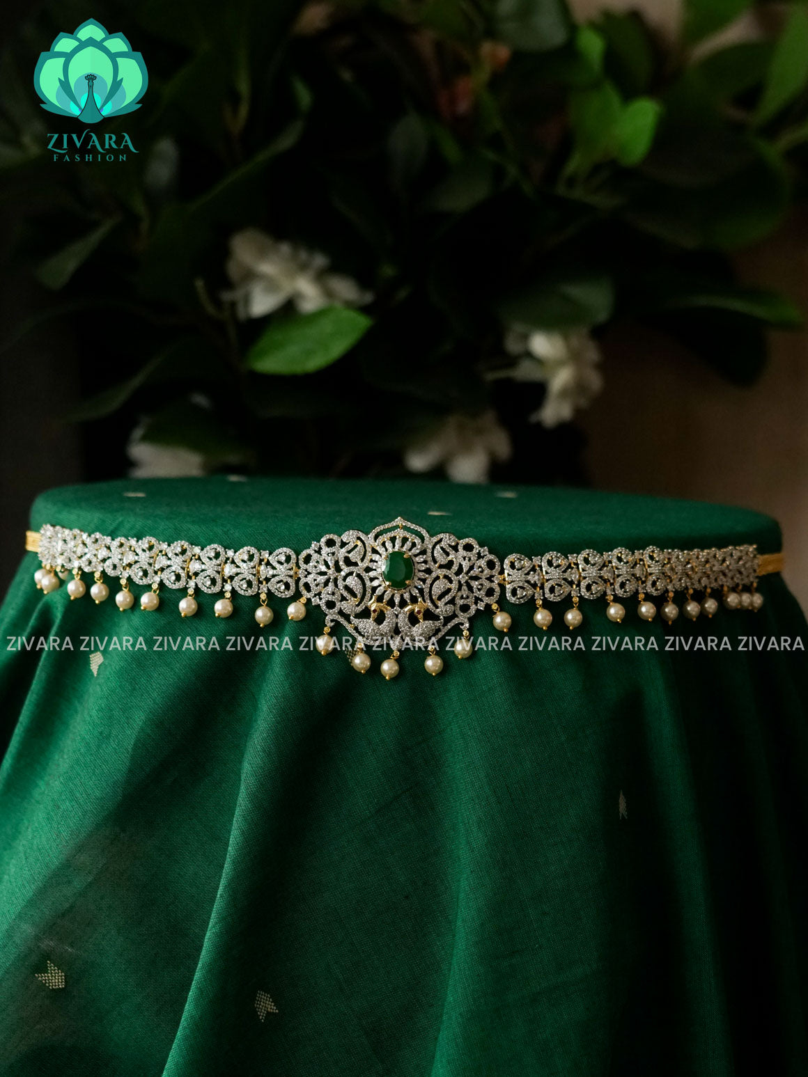 ZYRA GREEN  WHITE HIPPBELT  PREMIUM BRIGHT GOLD POLISH  - ZIVARA FASHION