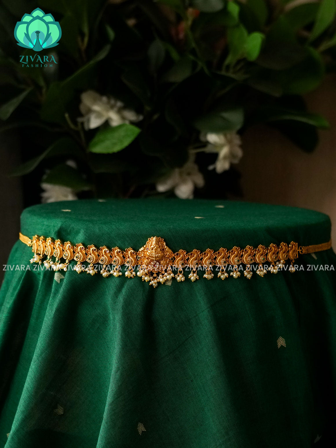 PEACOCK TEMPLE PREMIUM MATTE HIPBELT WITH GOLD BEADS-ZIVARA FASHION
