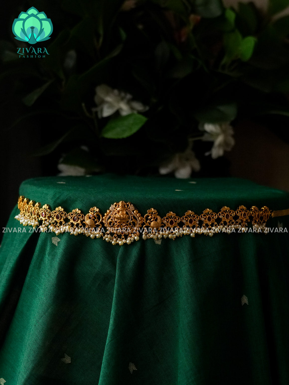 PEACOCK TEMPLE PREMIUM MATTE HIPBELT WITH GOLD BEADS-ZIVARA FASHION