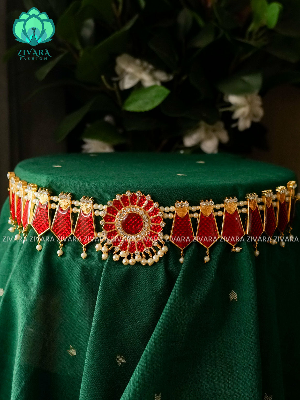 RED HEAVY HIPBELT (15 INCHES) - KEMP DANCE JEWELLERY - Latest South indian budget friendly hipbelt collection- Zivara Fashion