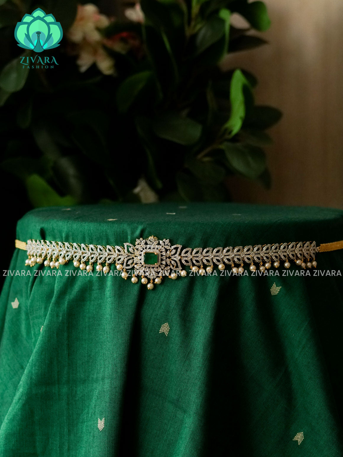 ZYRA GREEN  WHITE HIPPBELT  PREMIUM BRIGHT GOLD POLISH  - ZIVARA FASHION