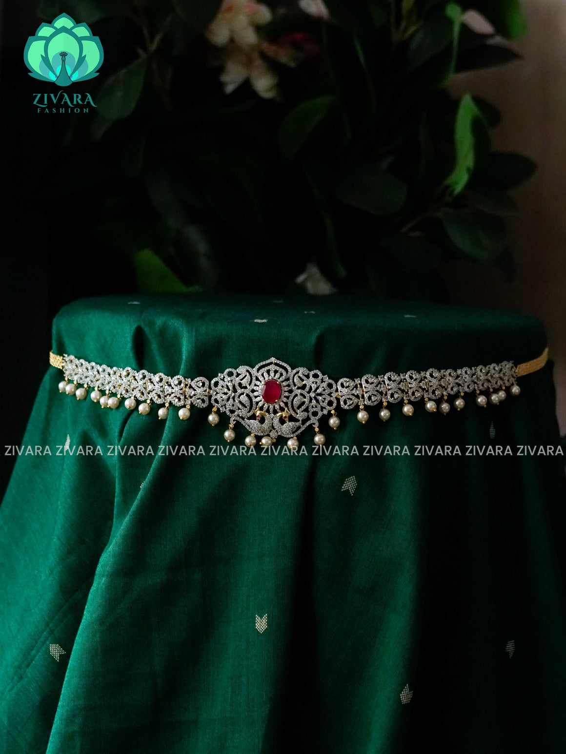 ZYRA PEACOCK RUBY WHITE HIPPBELT  PREMIUM BRIGHT GOLD POLISH  - ZIVARA FASHION
