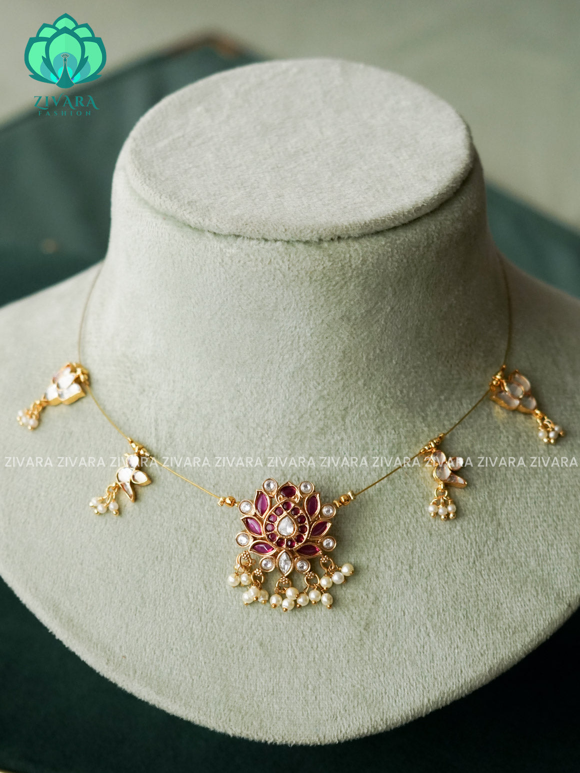 LOTUS PENDANT WITH HANGINGS PENDANT - TAMARA pendant INVISIBLE MINIMAL ELEGANT HANDMADE NECKLACE WITH BRILLIANT FINISH MOTIFS- ZIVARA FASHION