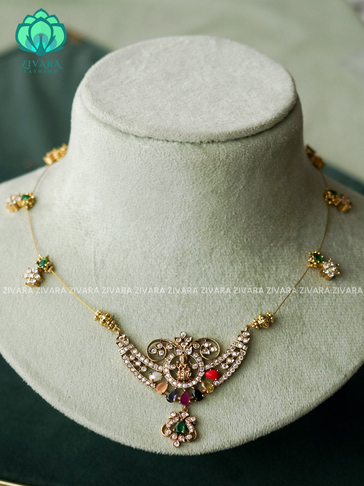 KAMALI - TEMPLE PENDANT WITH TEAR - TAMARA  INVISIBLE MINIMAL ELEGANT HANDMADE NECKLACE WITH BRILLIANT FINISH MOTIFS- ZIVARA FASHION