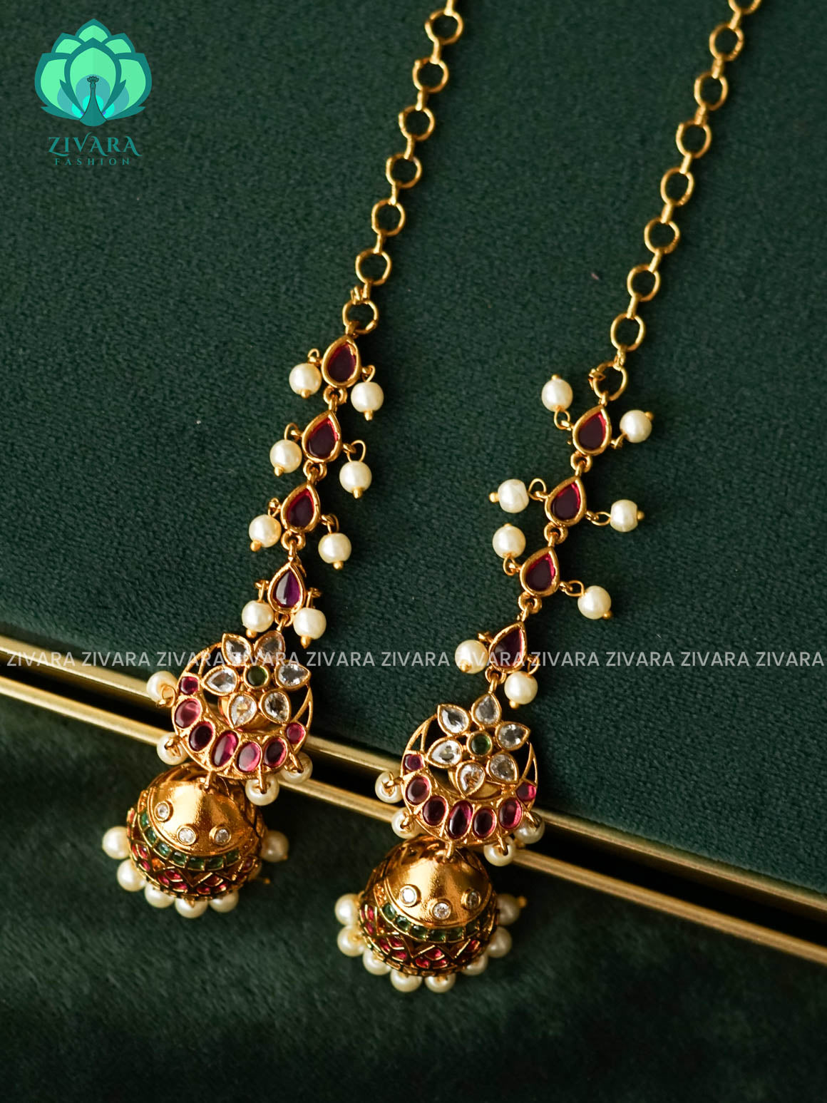REAL KEMP MEDIUM SIZE JHUMKA WITH MAATAL - latest jewellery collection- zivara fashion