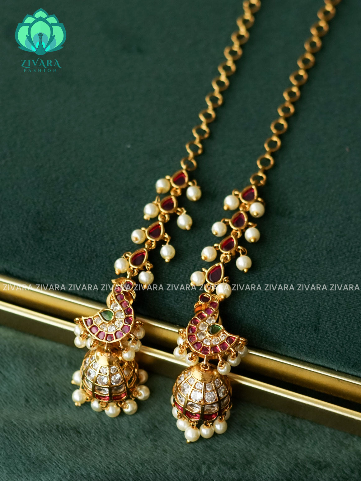 PEACOCK  real kemp jhumka with maatal - latest jewellery collection- zivara fashion