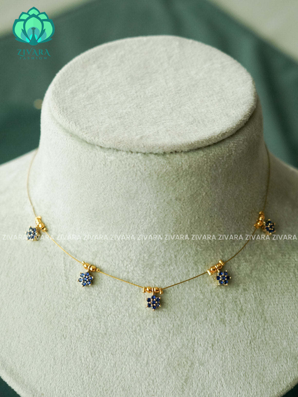 KAMALI -BLUE STAR - TAMARA  INVISIBLE MINIMAL ELEGANT HANDMADE NECKLACE WITH BRILLIANT FINISH MOTIFS- ZIVARA FASHION
