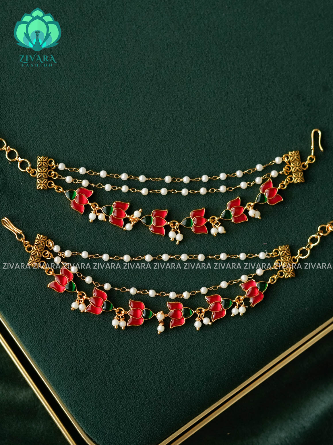 3 layer LOTUS  earchains/maatals- bridal accessory- zivara fashion-latest jewellery collection