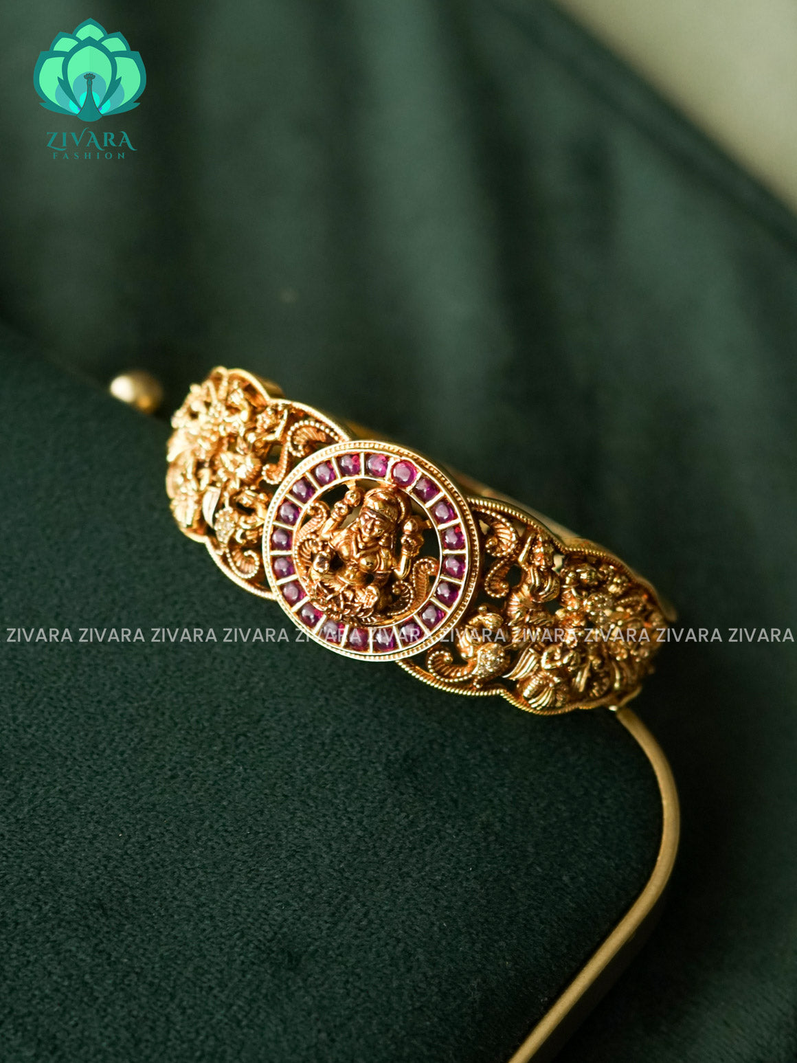 1 piece REAL KEMP TEMPLE  KADA - Premium  free size open type kada bangle- latest jewellery collection- Zivara Fashion