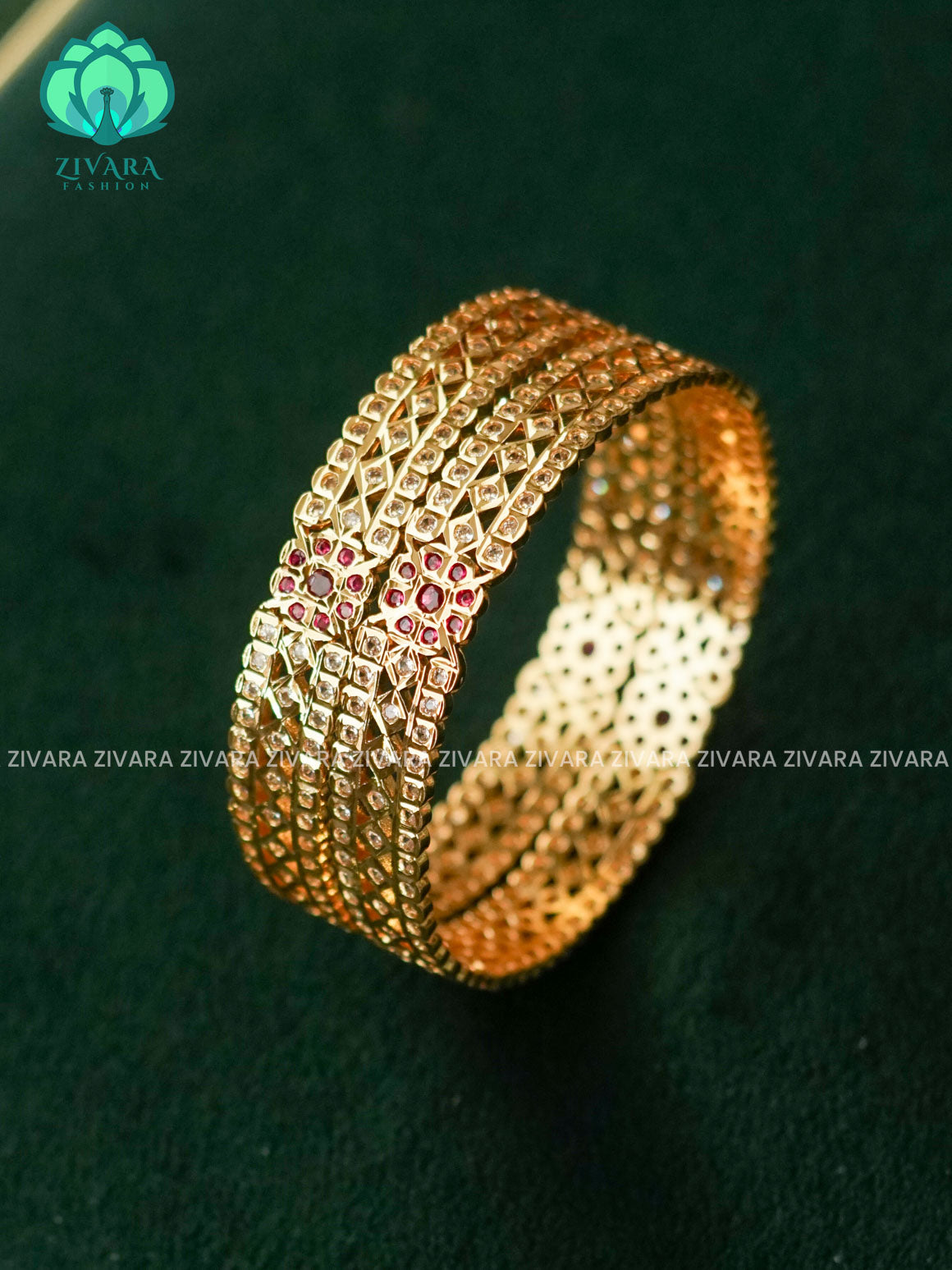 ZYRA - 2 piece ruby white stone micro gold polish bangles  - Premium quality daily use bangles - Zivara fashion