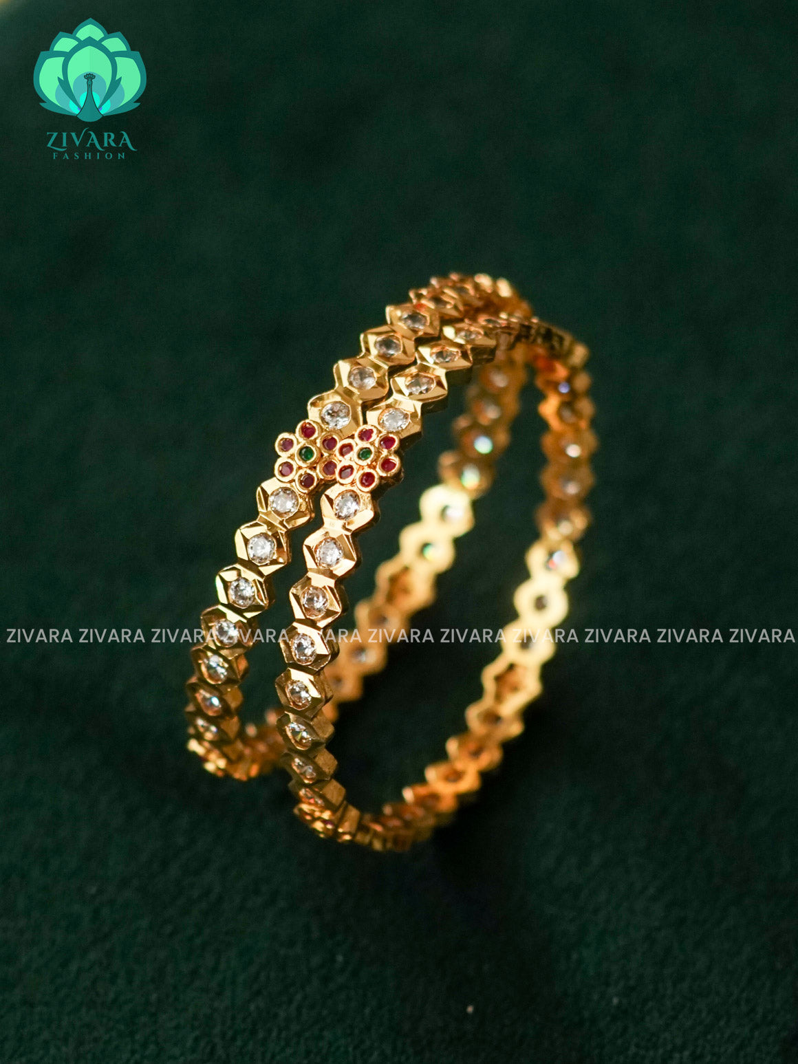 ZYRA - 2 piece ruby white stone micro gold polish bangles  - Premium quality daily use bangles - Zivara fashion
