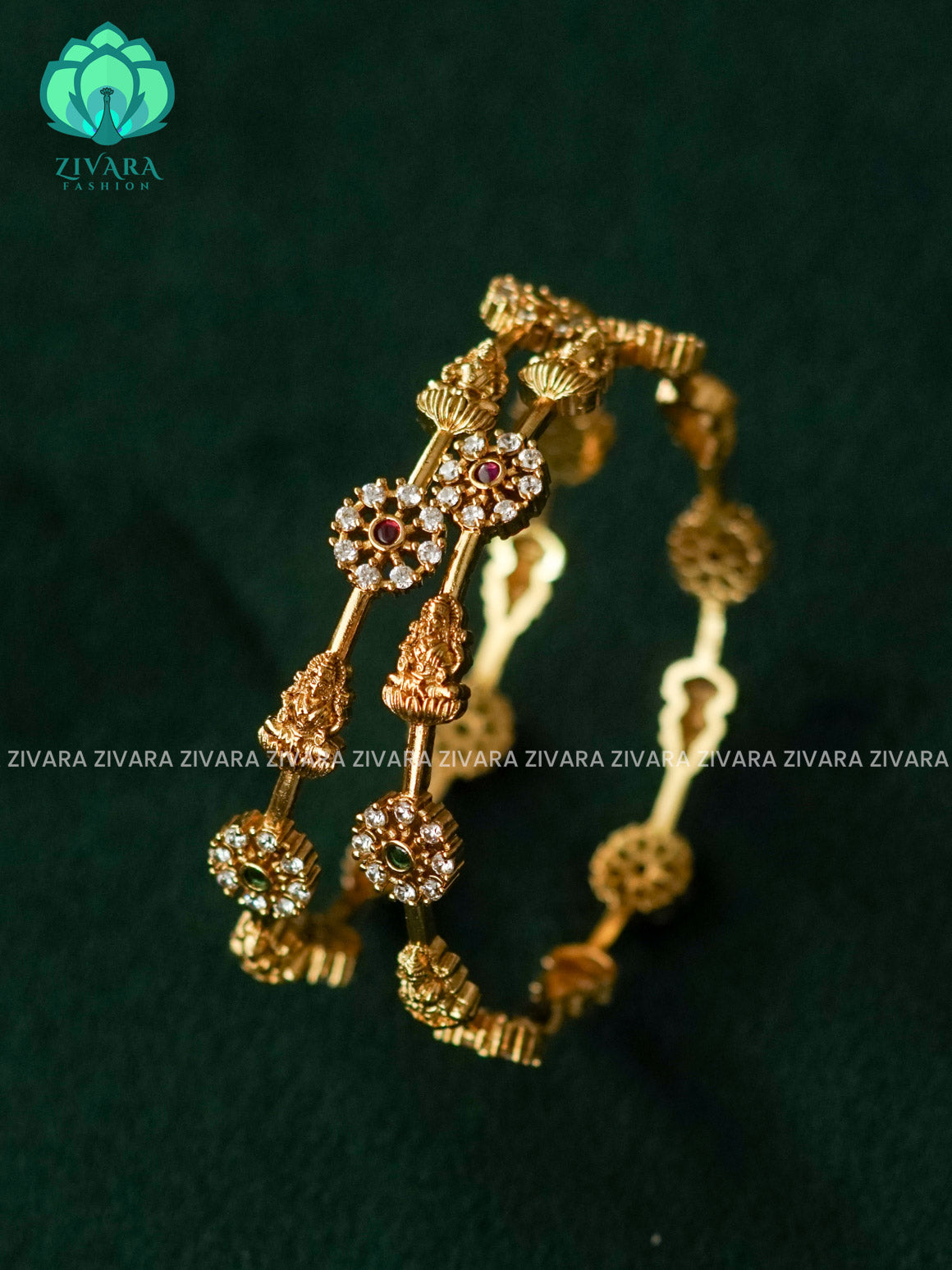 2 PIECE TEMPLE FLORAL  BANGLE -  latest bangles design-zivara fashion