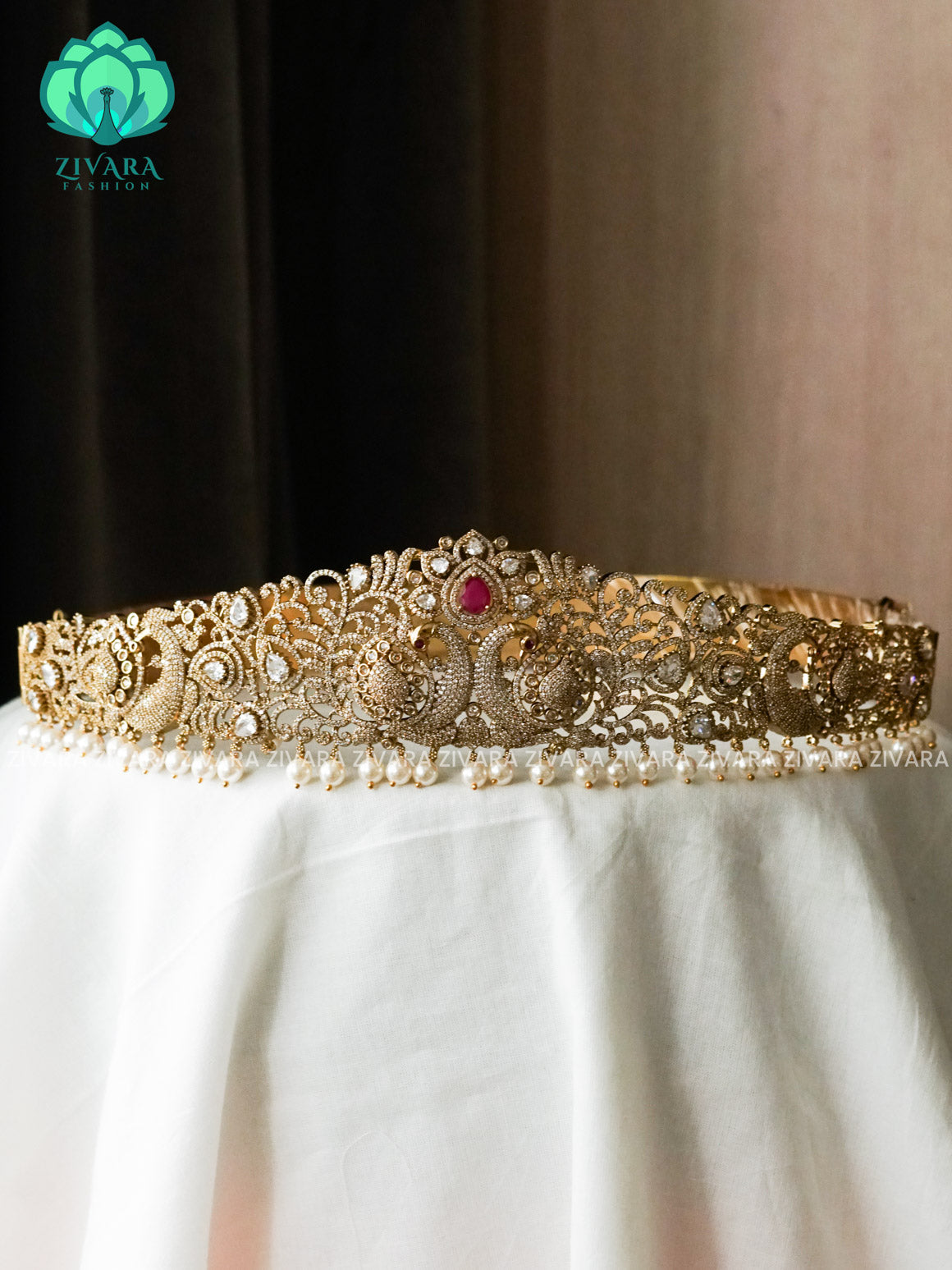 PEACOCK WITH WHITE BEADS BRIDAL -PREMIUM MATTE  HIPBELT-ZIVARA FASHION
