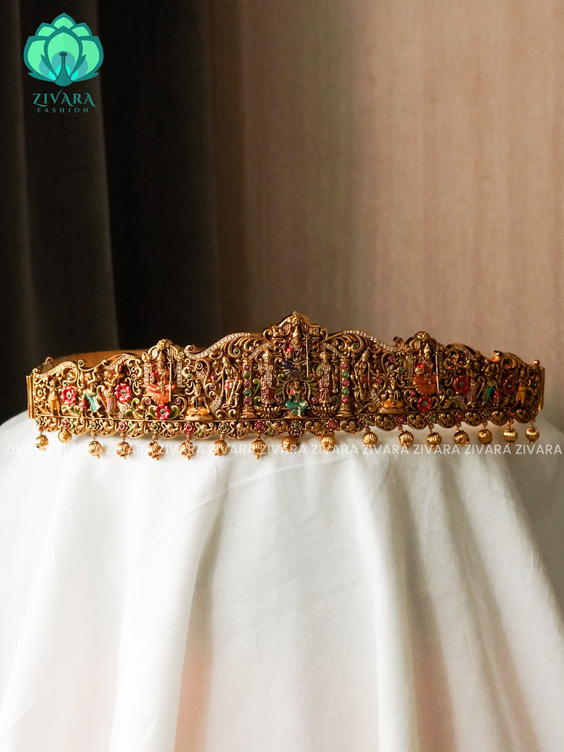 MADHURYA HANDPAINTED -TEMPLE PREMIUM MATTE LAKSHMI HIPBELT-ZIVARA FASHION